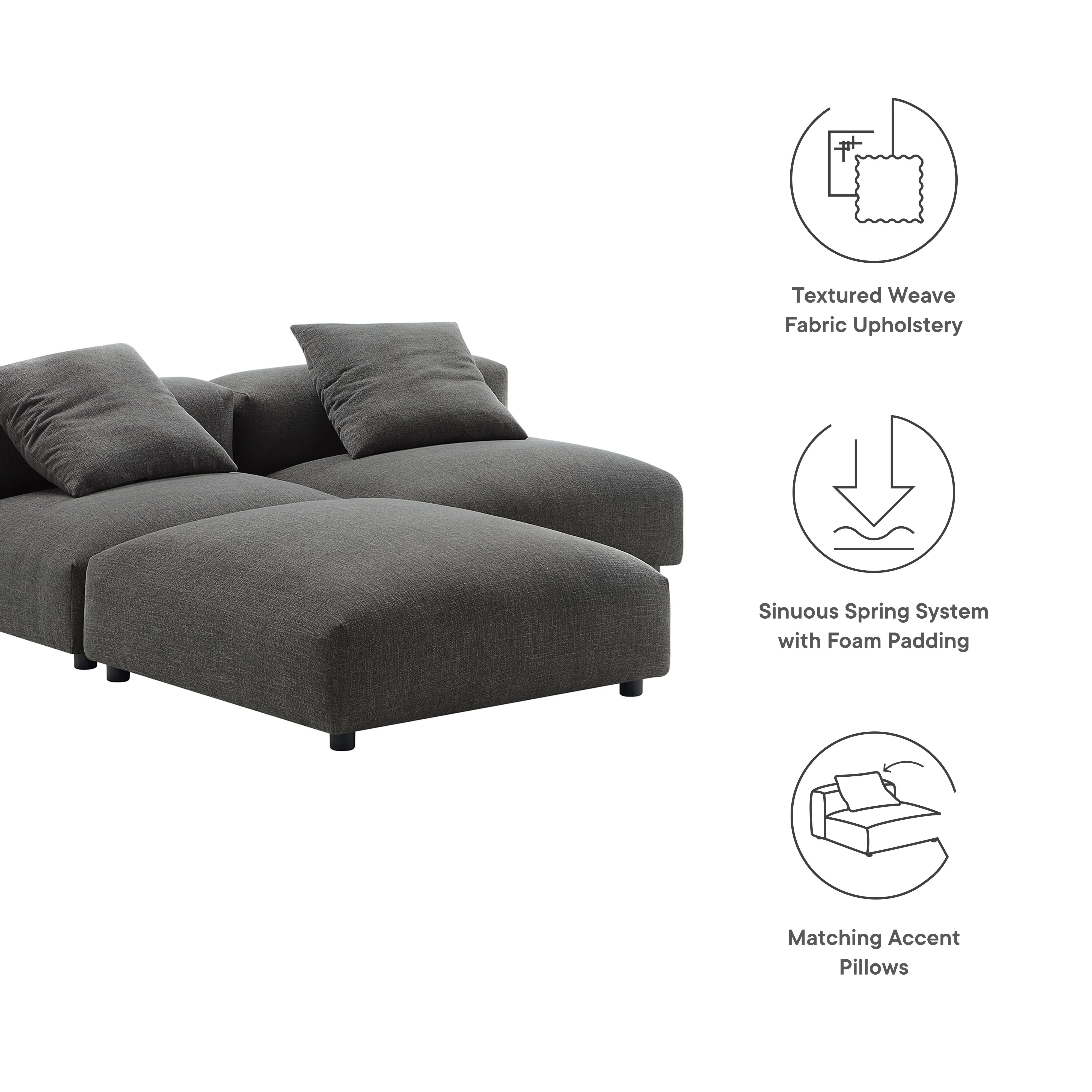 Solace 3-Piece Modular Upholstered Fabric Sectional Sofa by Modway - Image 9