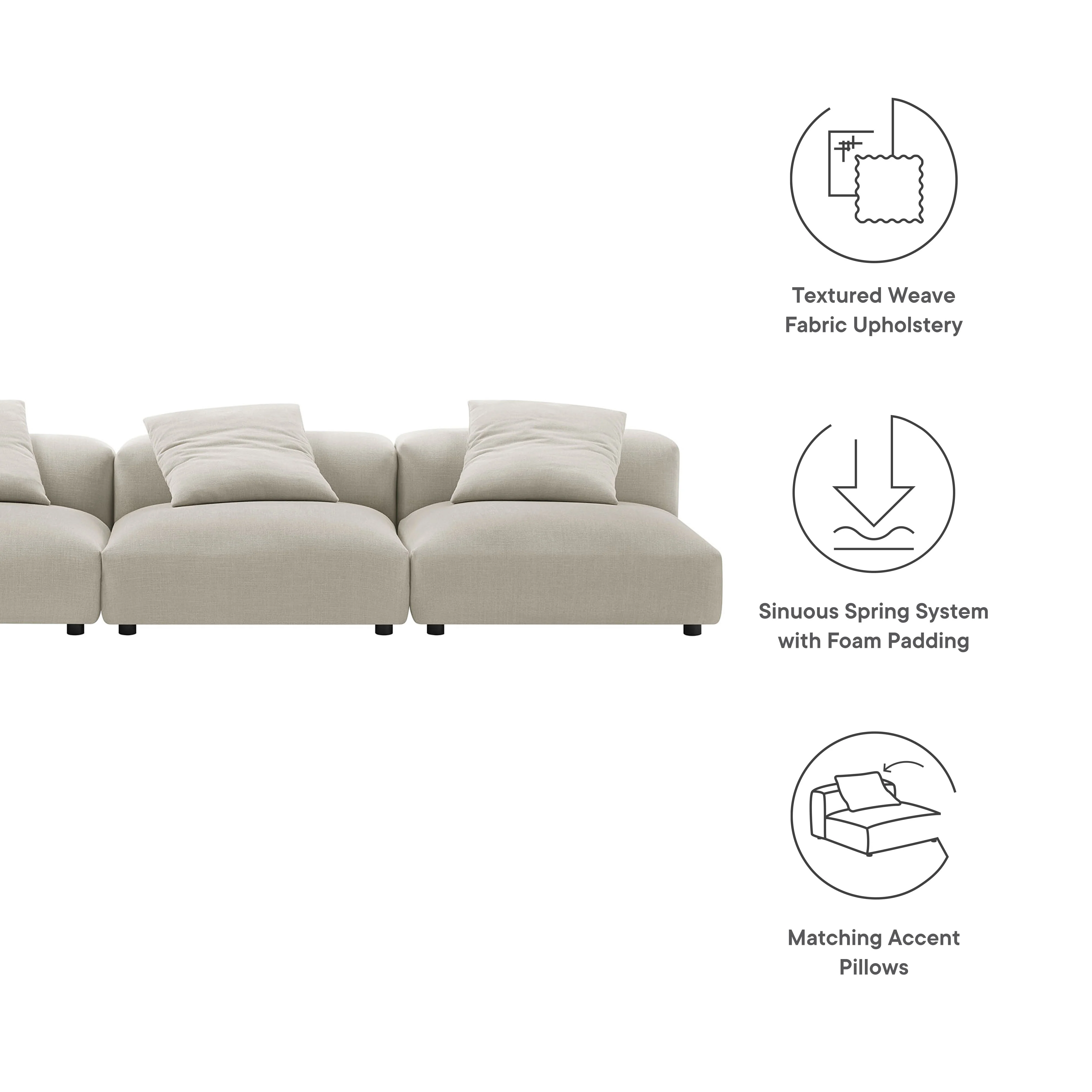 Solace 3-Piece Modular Upholstered Fabric Sofa by Modway - Image 10