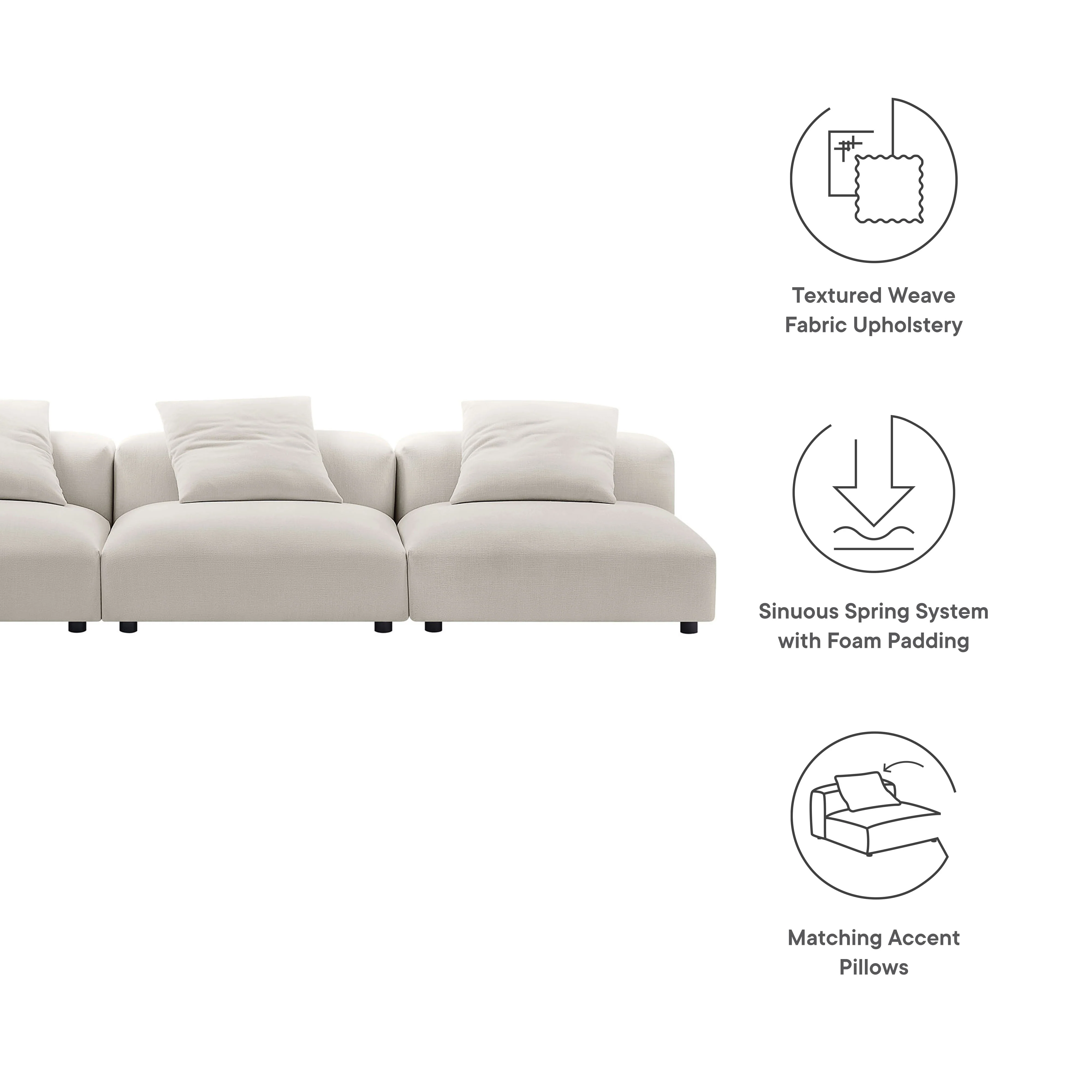 Solace 3-Piece Modular Upholstered Fabric Sofa by Modway - Image 15