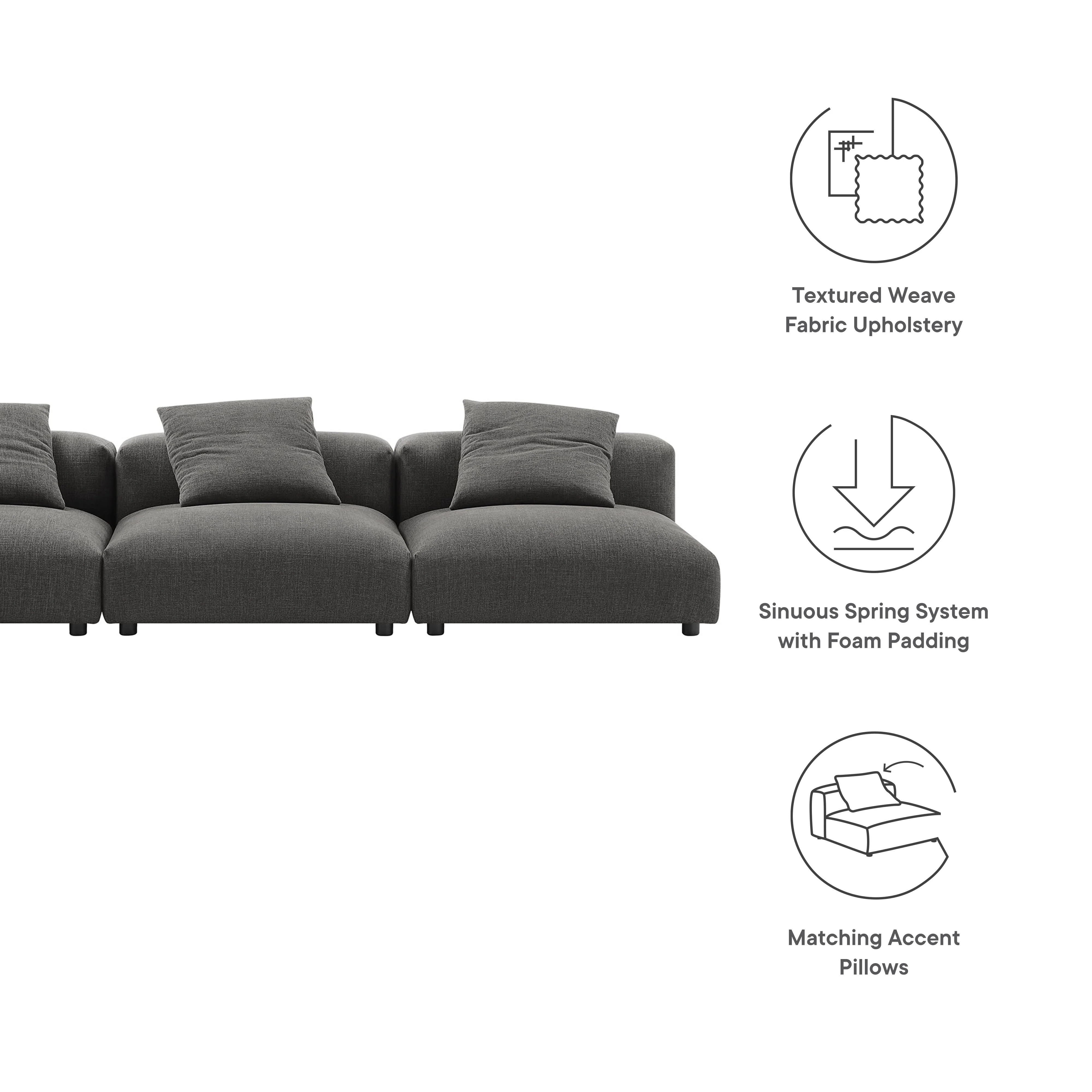 Solace 3-Piece Modular Upholstered Fabric Sofa by Modway - Image 5