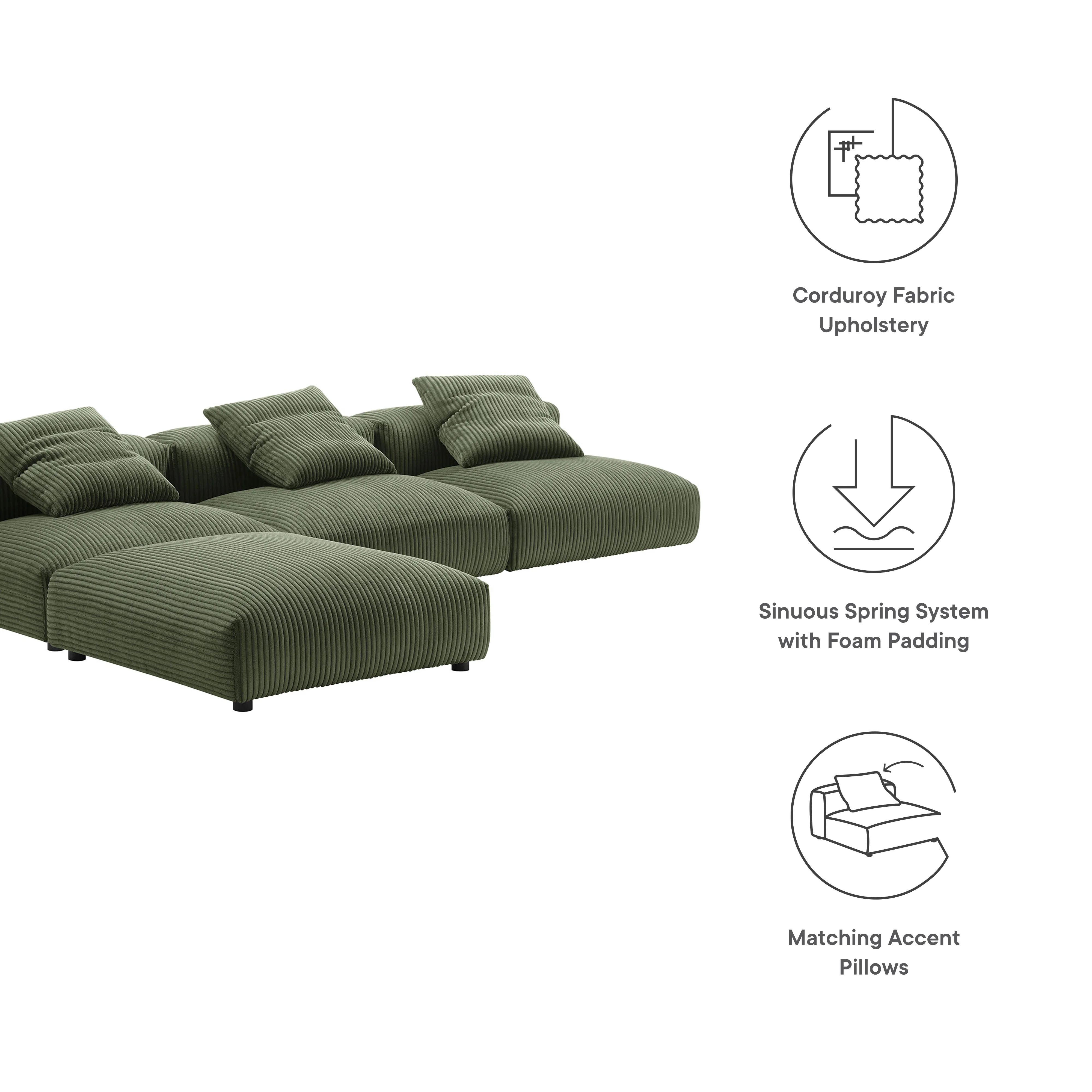 Solace 4-Piece Modular Corduroy Upholstered Sectional Sofa by Modway - Image 14