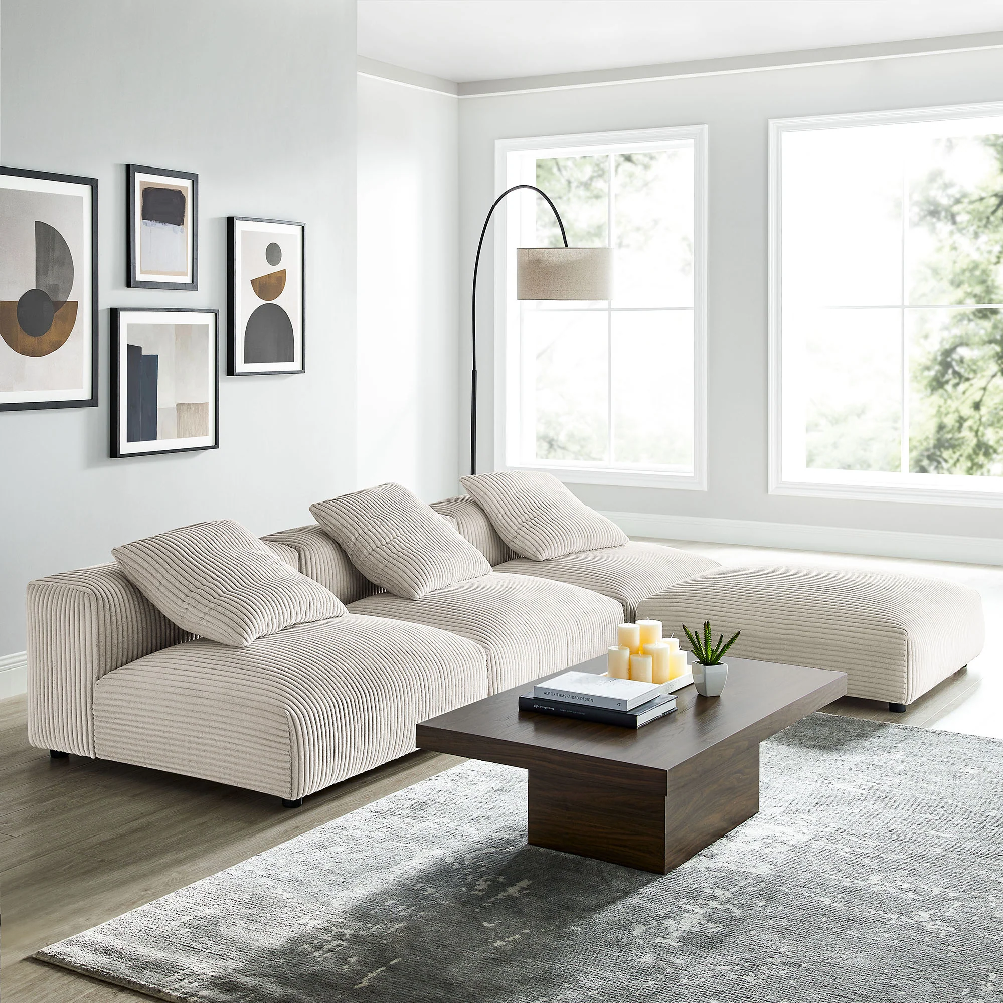 Solace 4-Piece Modular Corduroy Upholstered Sectional Sofa by Modway - Image 6