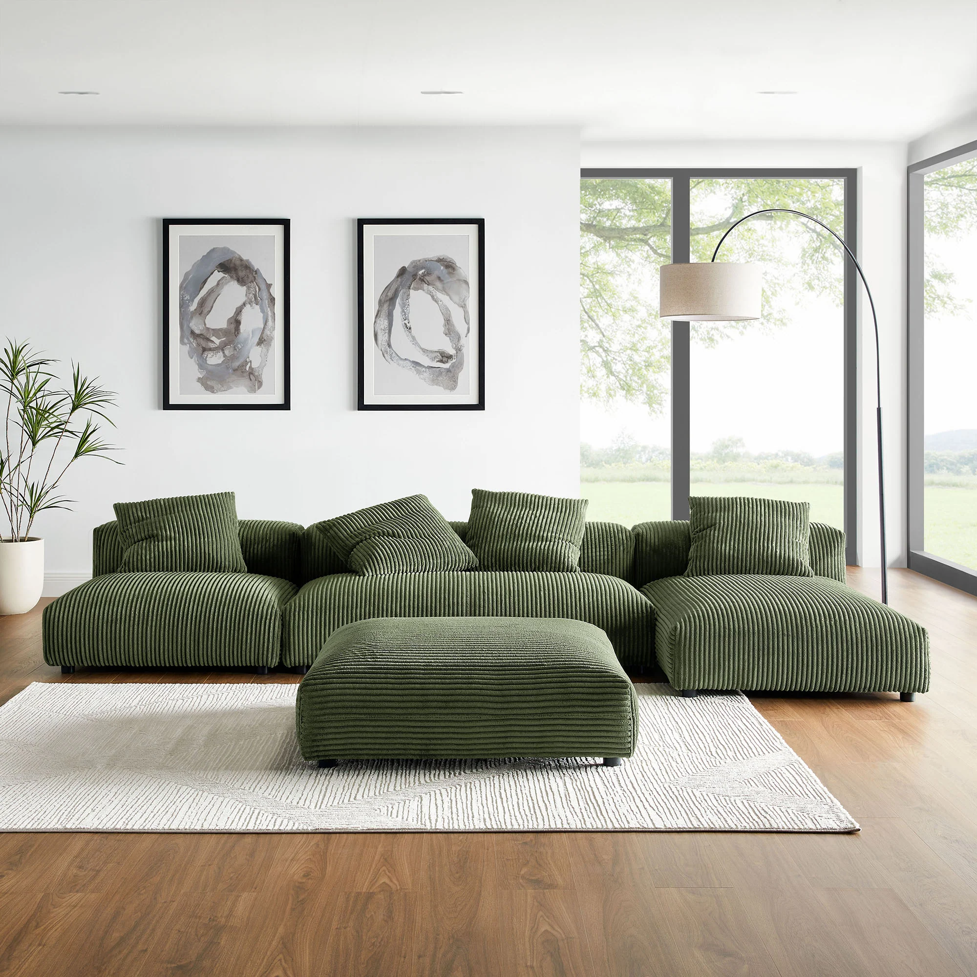 Solace 4-Piece Modular Corduroy Upholstered Sectional Sofa With Ottoman by Modway - Image 16