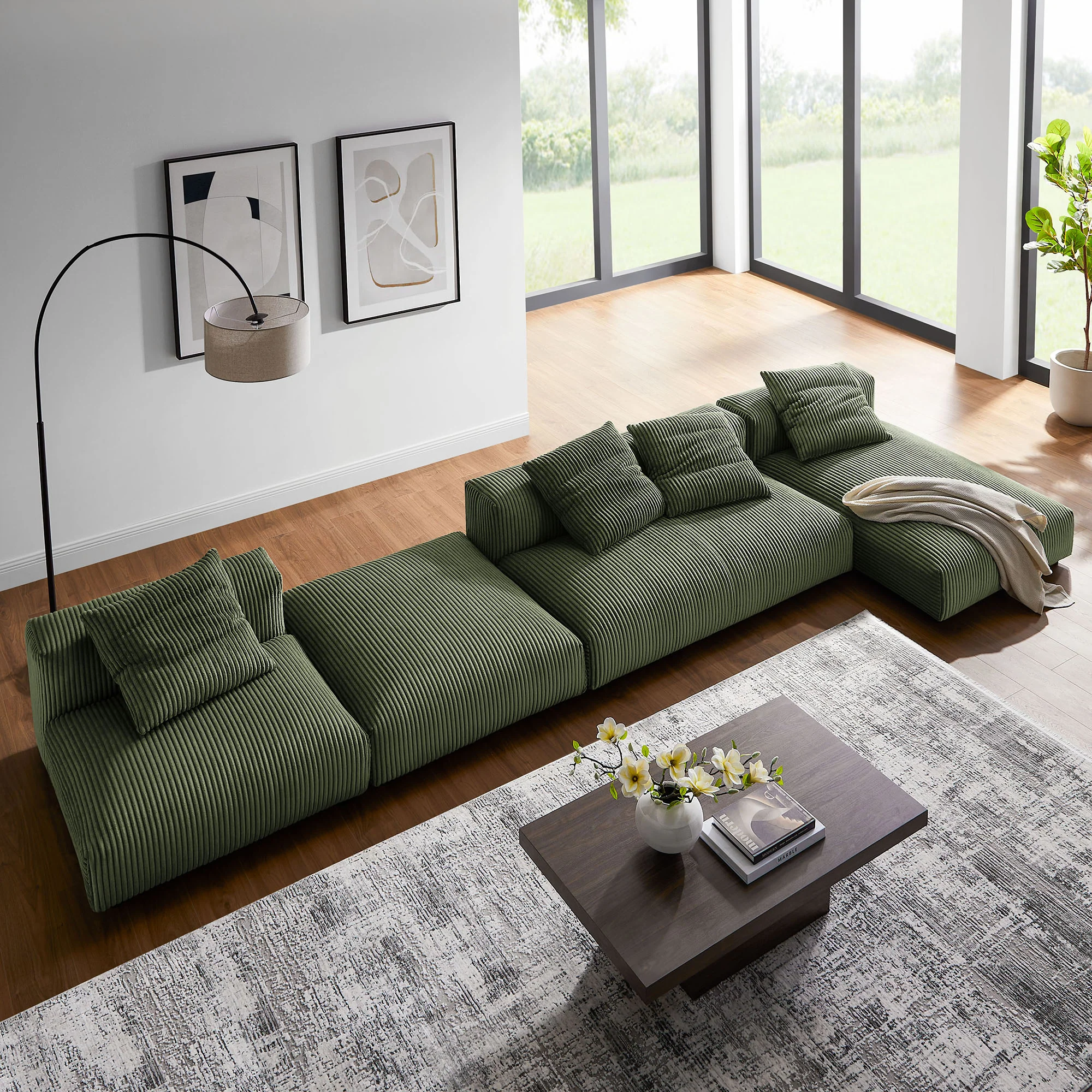 Solace 4-Piece Modular Corduroy Upholstered Sectional Sofa With Ottoman by Modway - Image 17