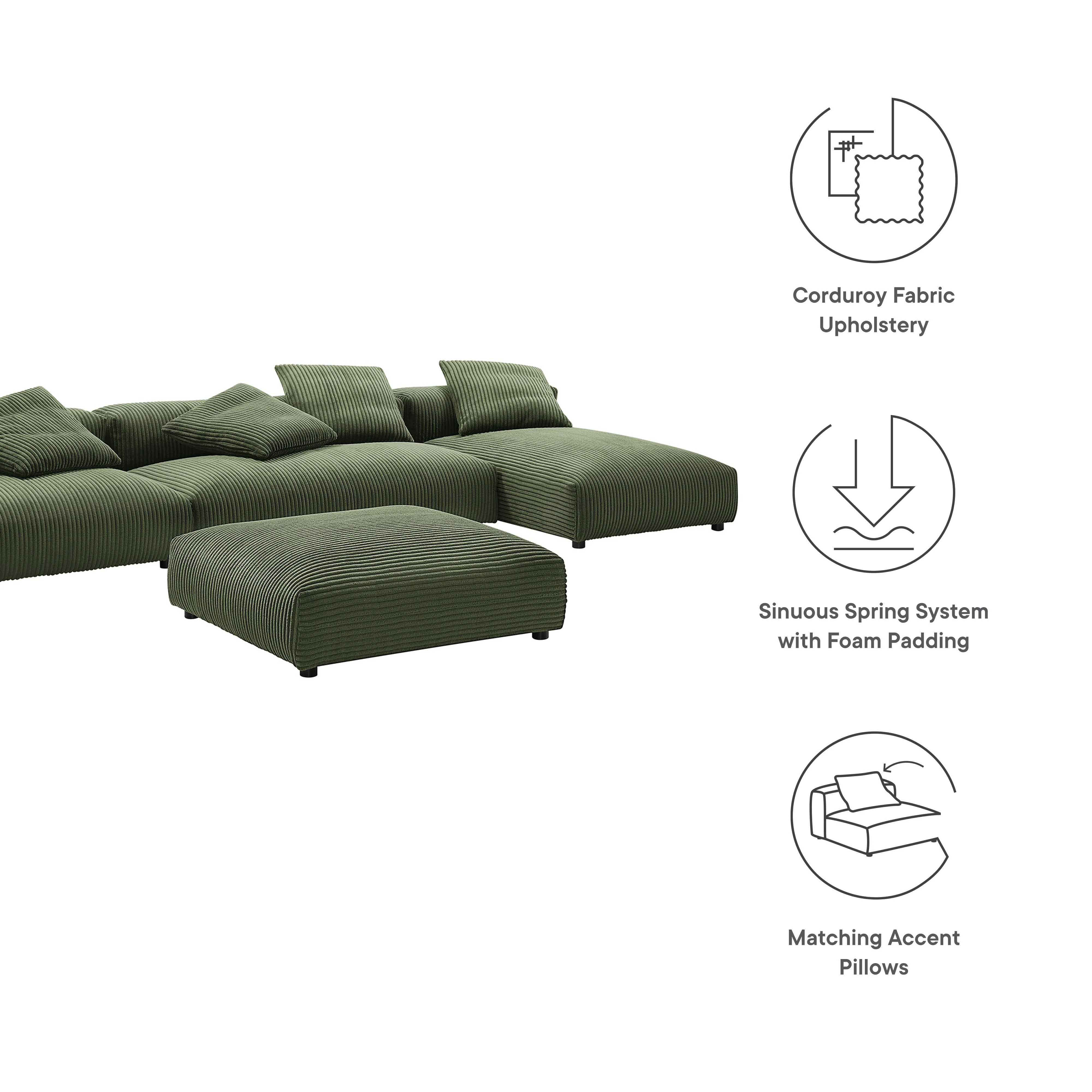 Solace 4-Piece Modular Corduroy Upholstered Sectional Sofa With Ottoman by Modway - Image 18