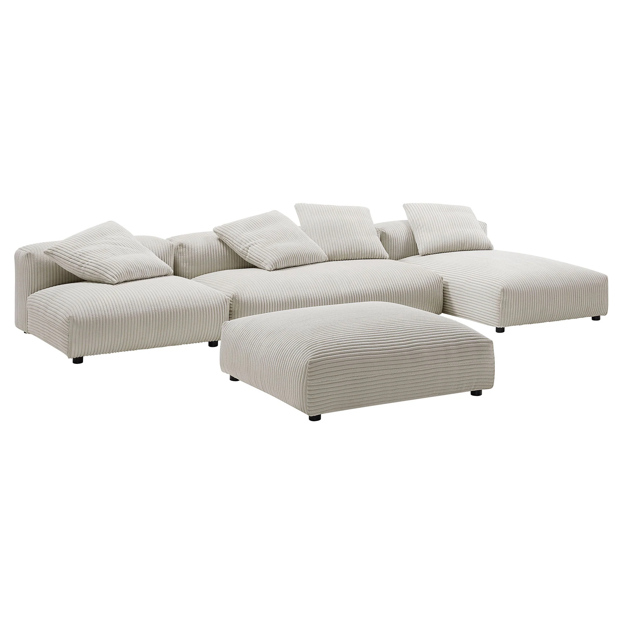 Solace 4-Piece Modular Corduroy Upholstered Sectional Sofa With Ottoman by Modway - Image 2