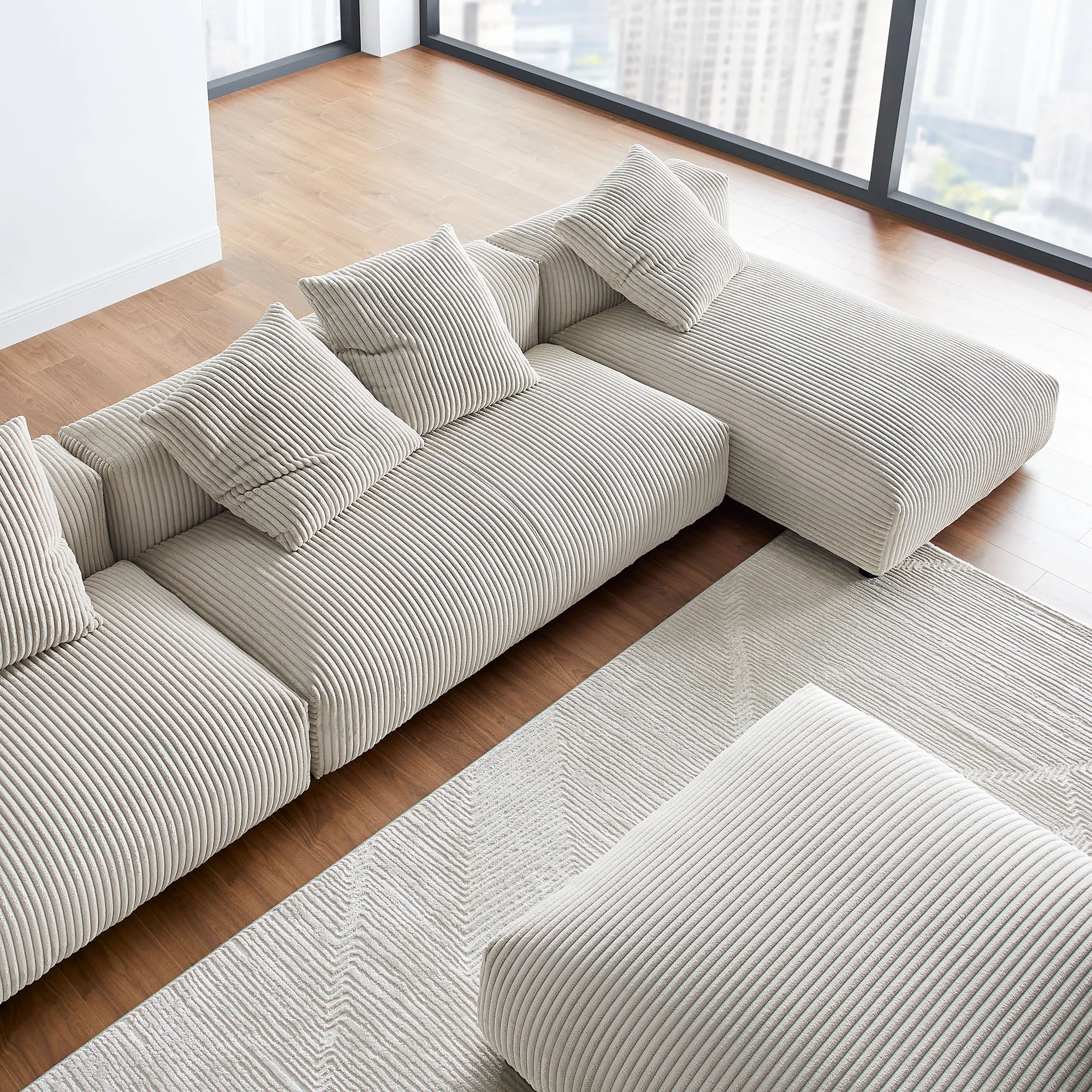Solace 4-Piece Modular Corduroy Upholstered Sectional Sofa With Ottoman by Modway - Image 7