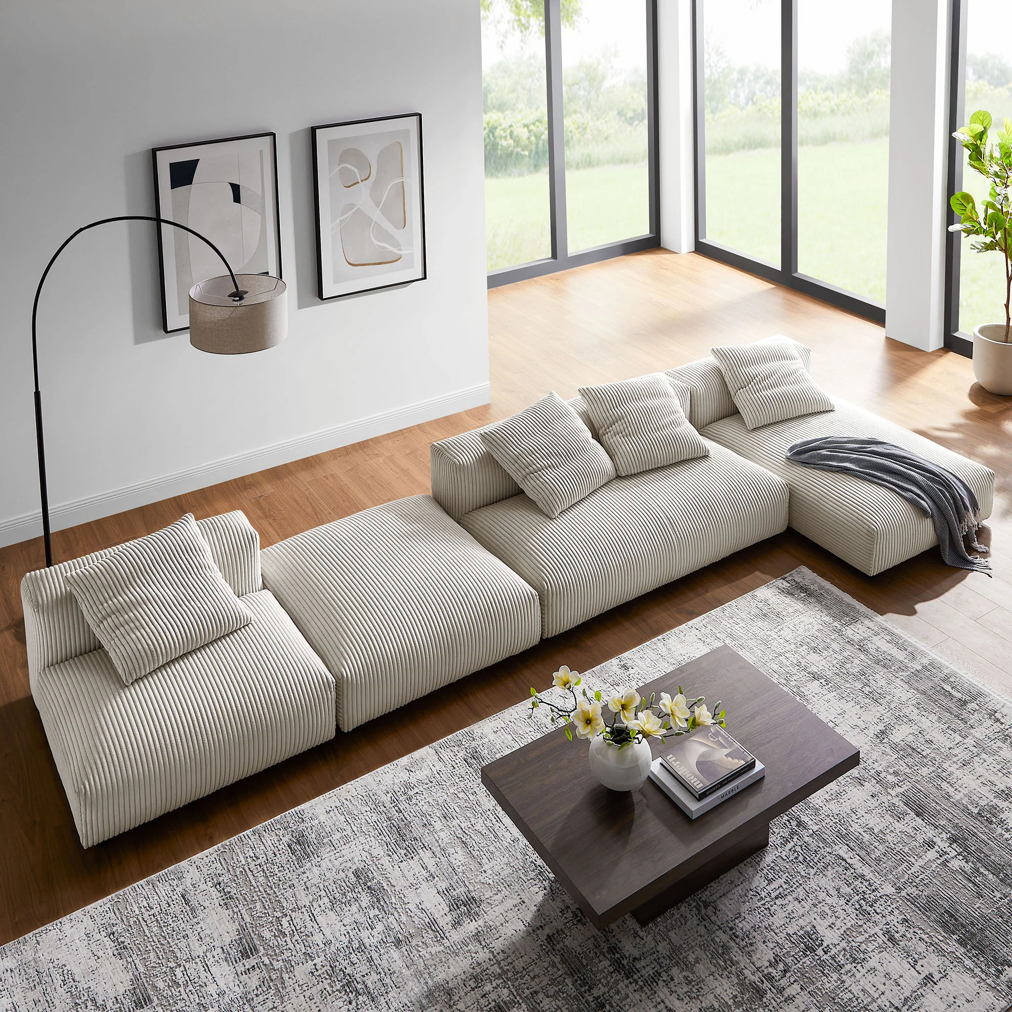 Solace 4-Piece Modular Corduroy Upholstered Sectional Sofa With Ottoman by Modway - Image 8