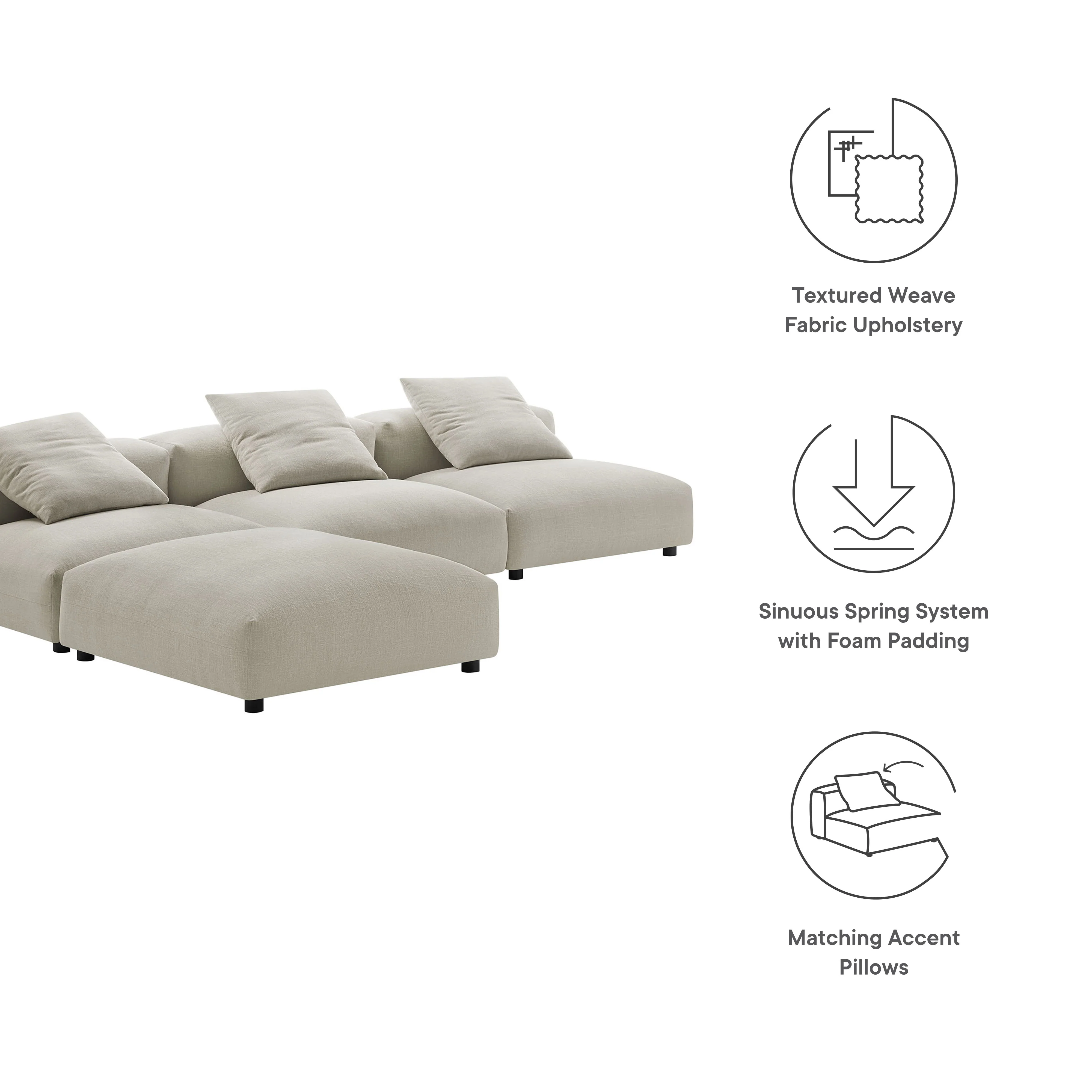 Solace 4-Piece Modular Upholstered Fabric Sectional Sofa by Modway - Image 14