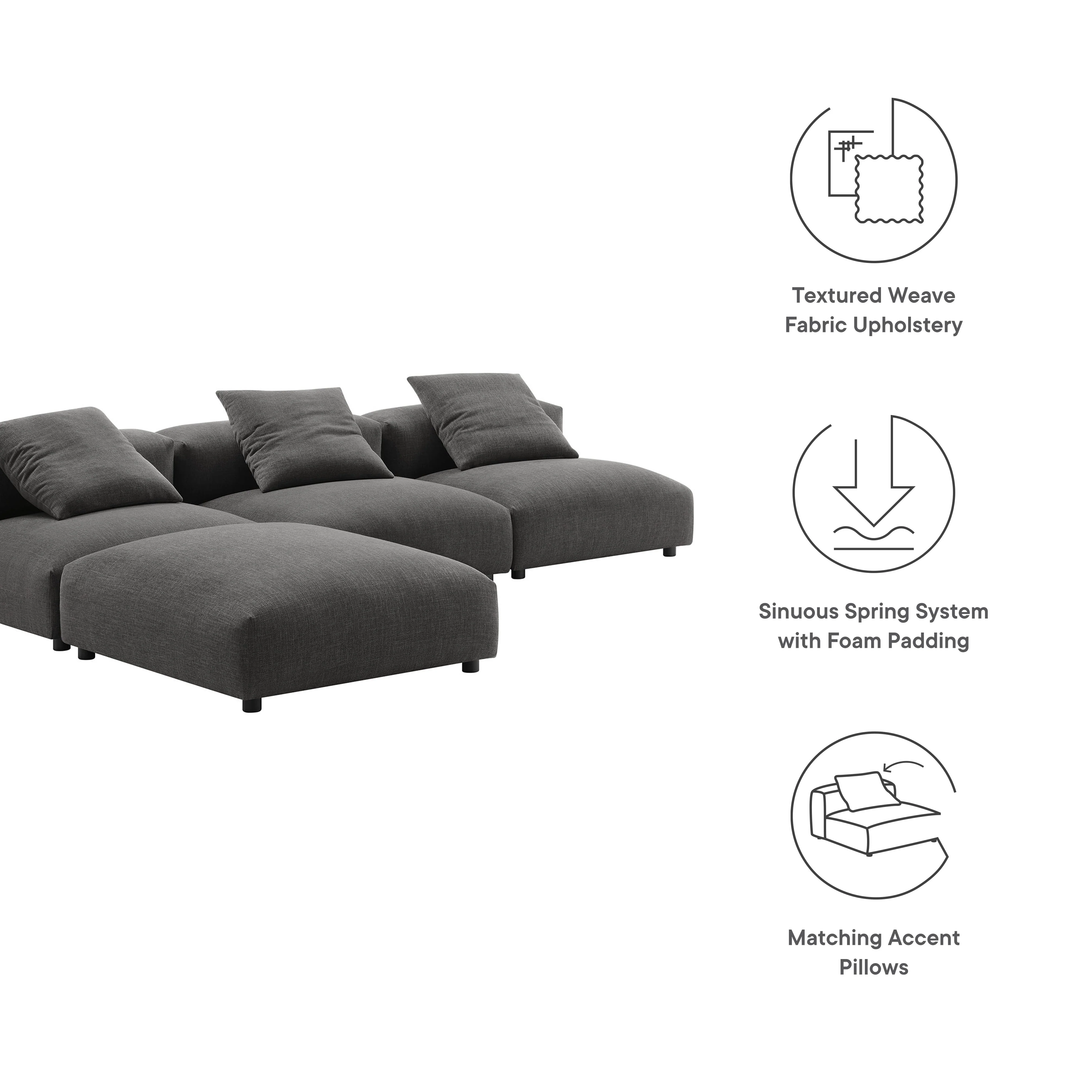 Solace 4-Piece Modular Upholstered Fabric Sectional Sofa by Modway - Image 7