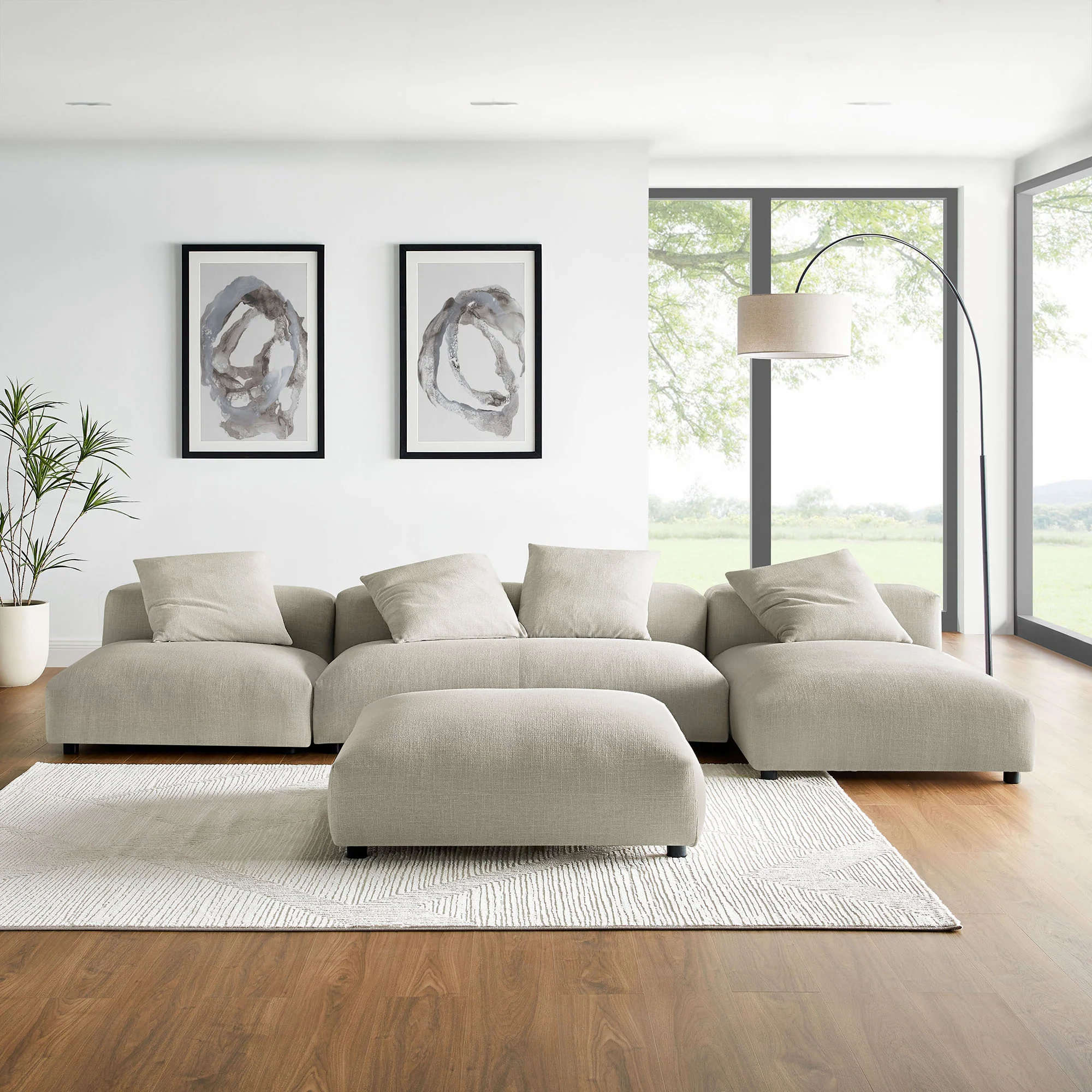Solace 4-Piece Modular Upholstered Fabric Sectional Sofa With Ottoman by Modway - Image 16