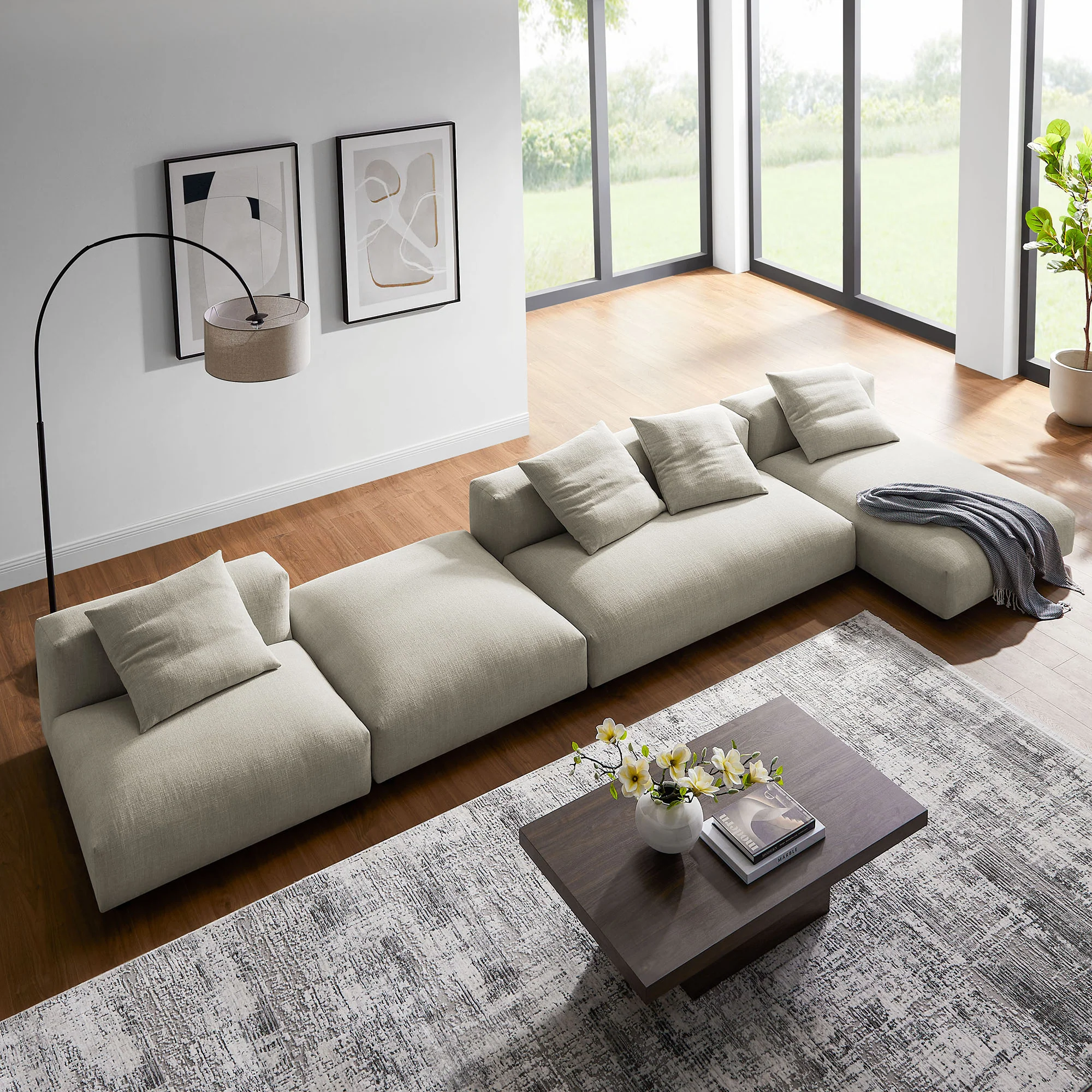 Solace 4-Piece Modular Upholstered Fabric Sectional Sofa With Ottoman by Modway - Image 17