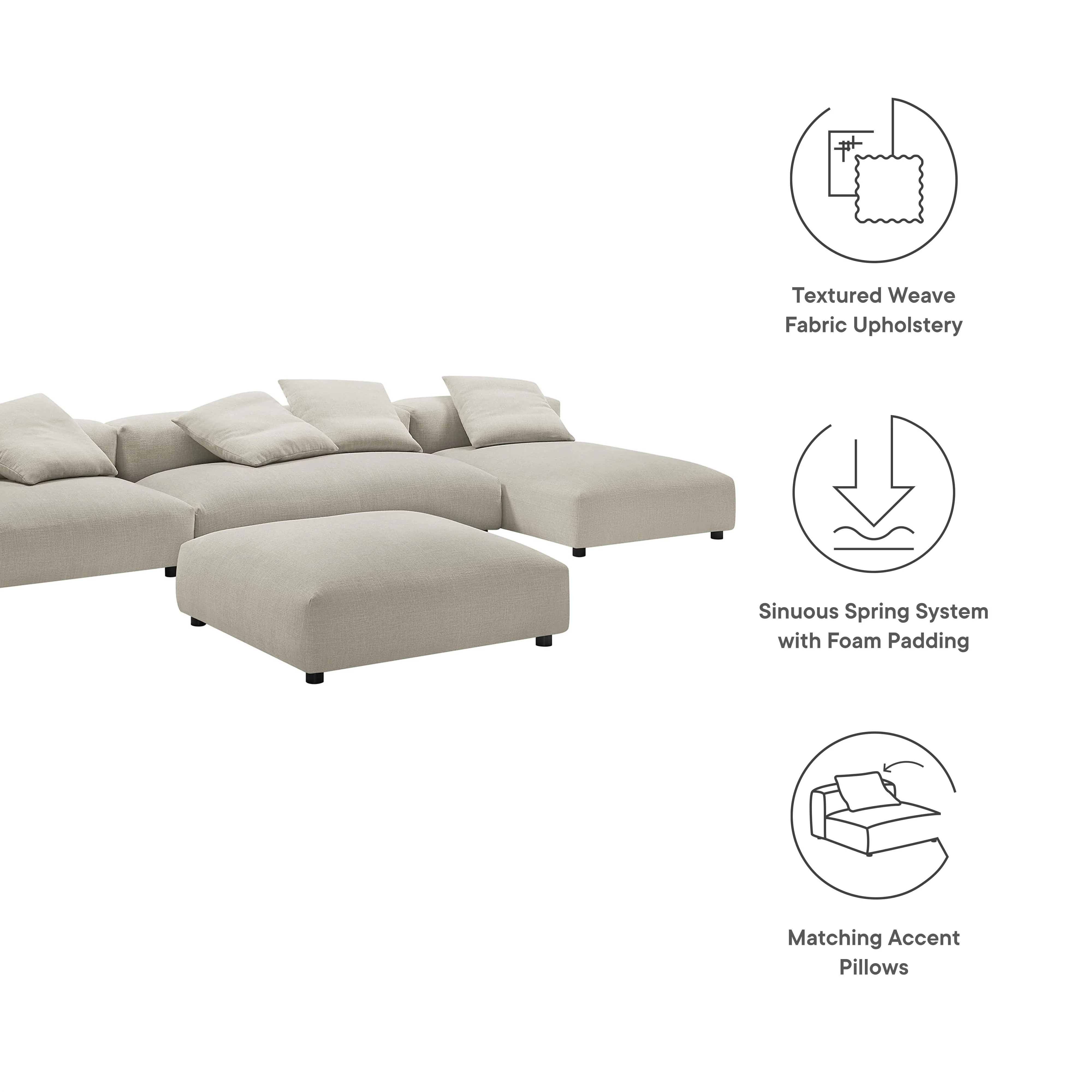 Solace 4-Piece Modular Upholstered Fabric Sectional Sofa With Ottoman by Modway - Image 18