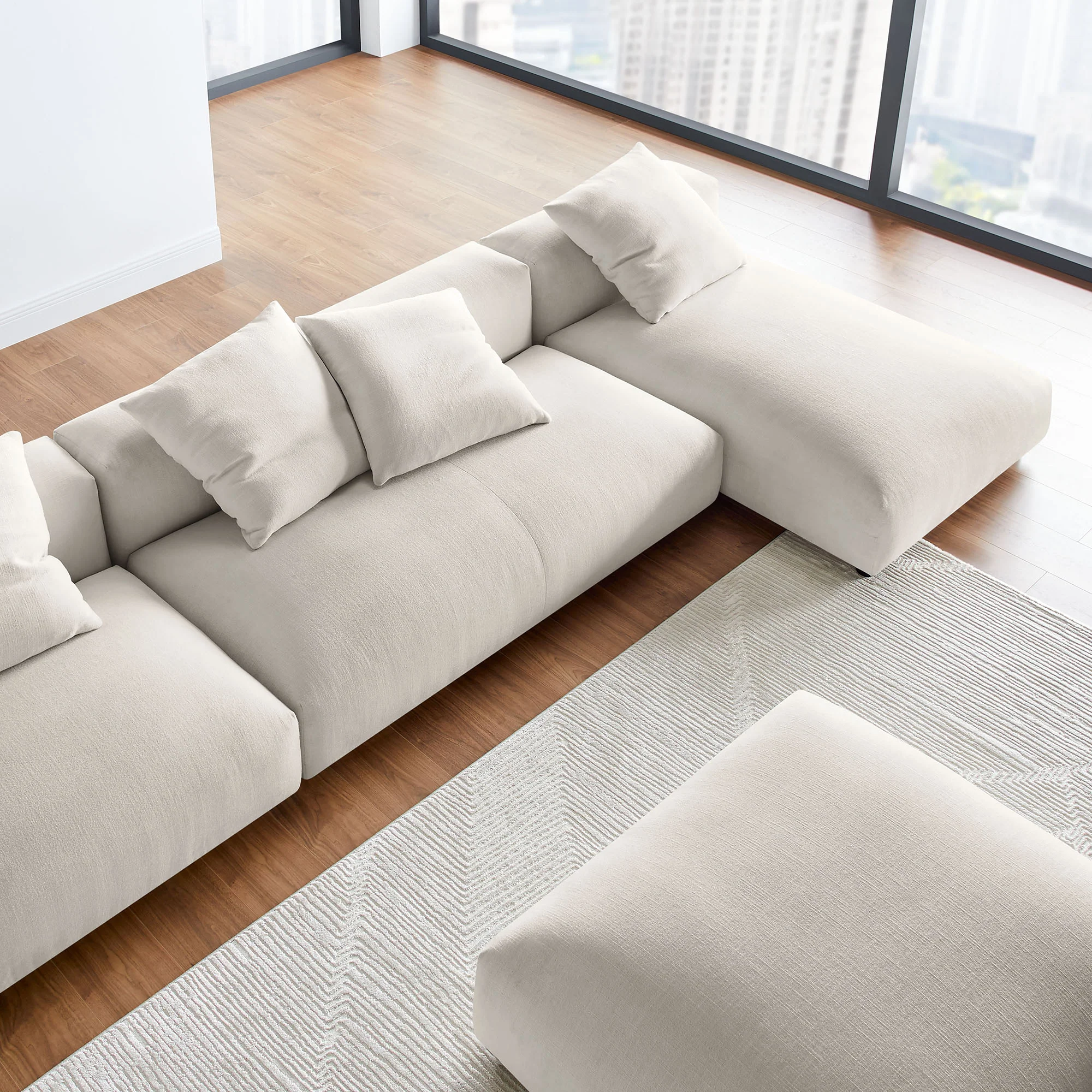 Solace 4-Piece Modular Upholstered Fabric Sectional Sofa With Ottoman by Modway - Image 24