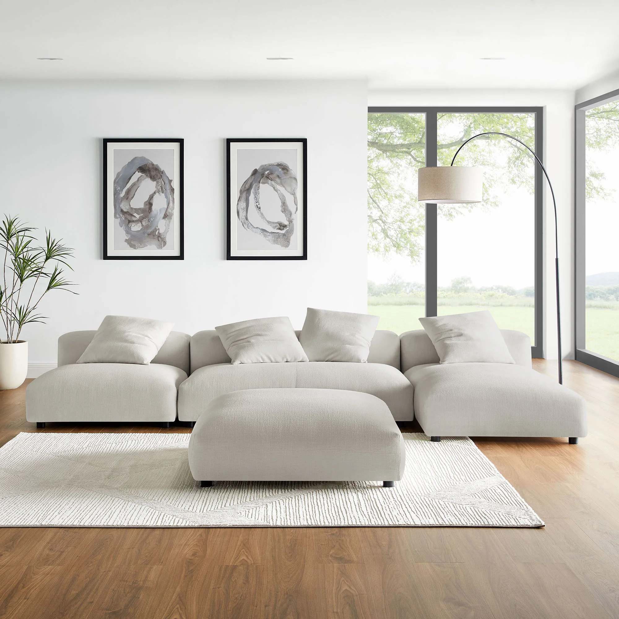 Solace 4-Piece Modular Upholstered Fabric Sectional Sofa With Ottoman by Modway - Image 25