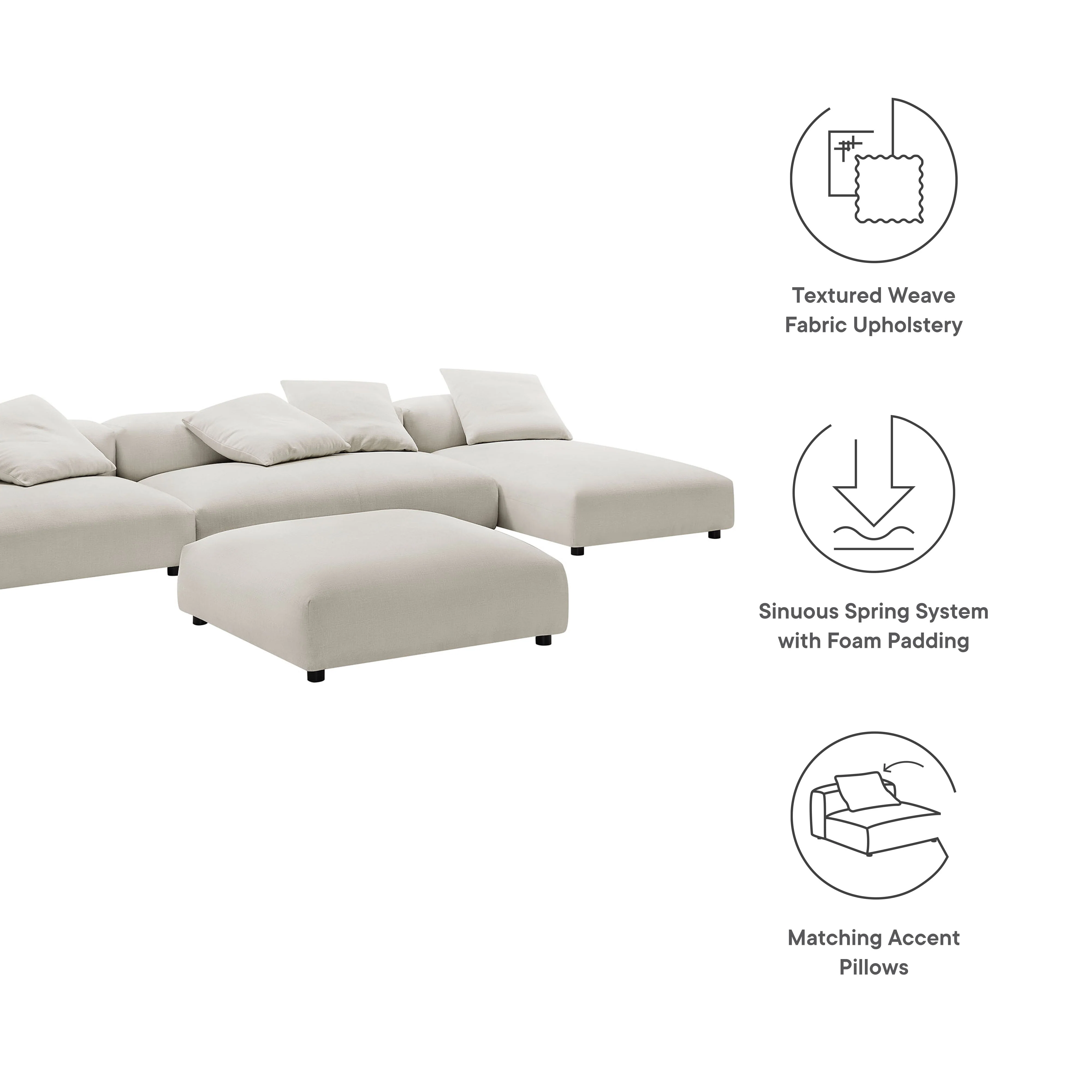 Solace 4-Piece Modular Upholstered Fabric Sectional Sofa With Ottoman by Modway - Image 27