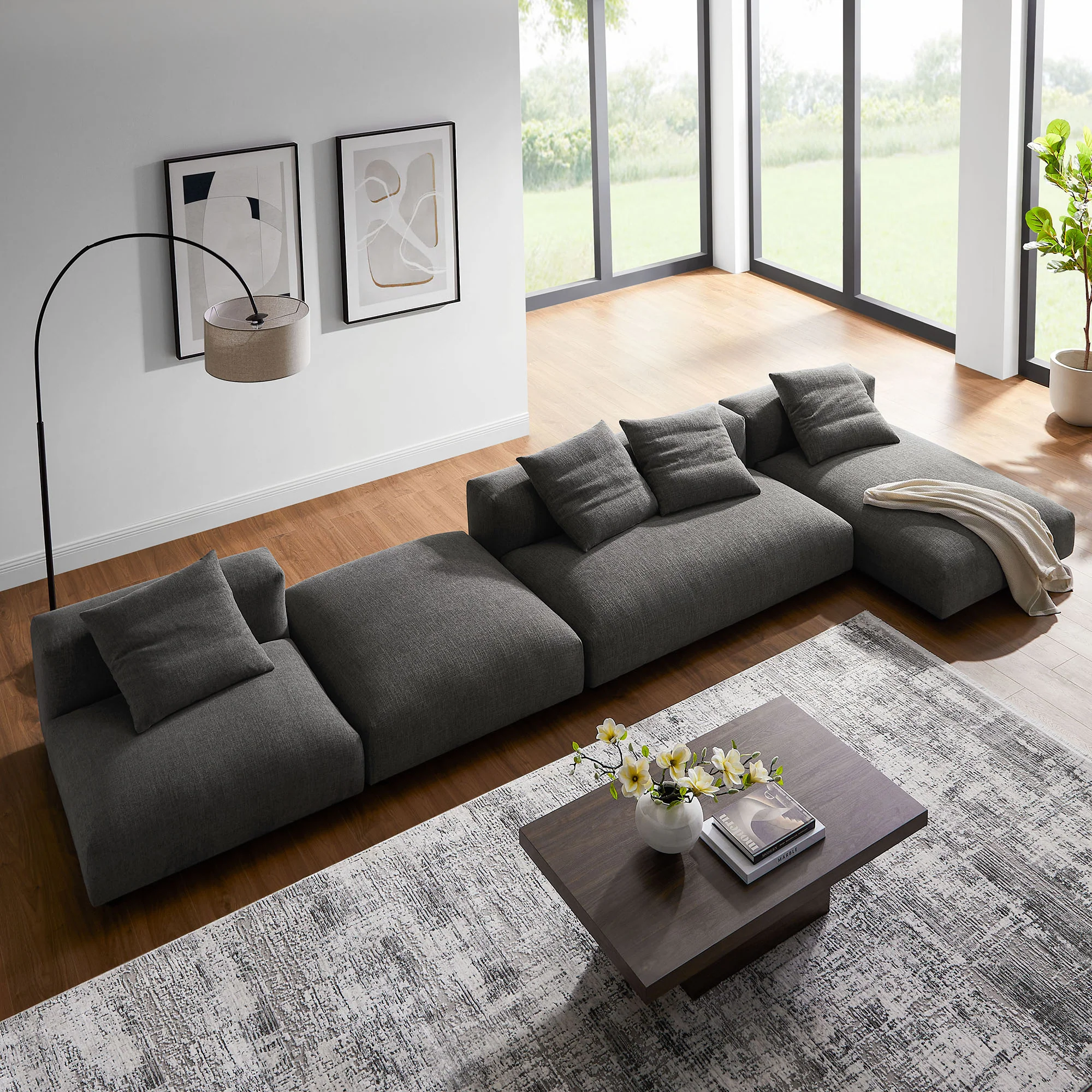 Solace 4-Piece Modular Upholstered Fabric Sectional Sofa With Ottoman by Modway - Image 8