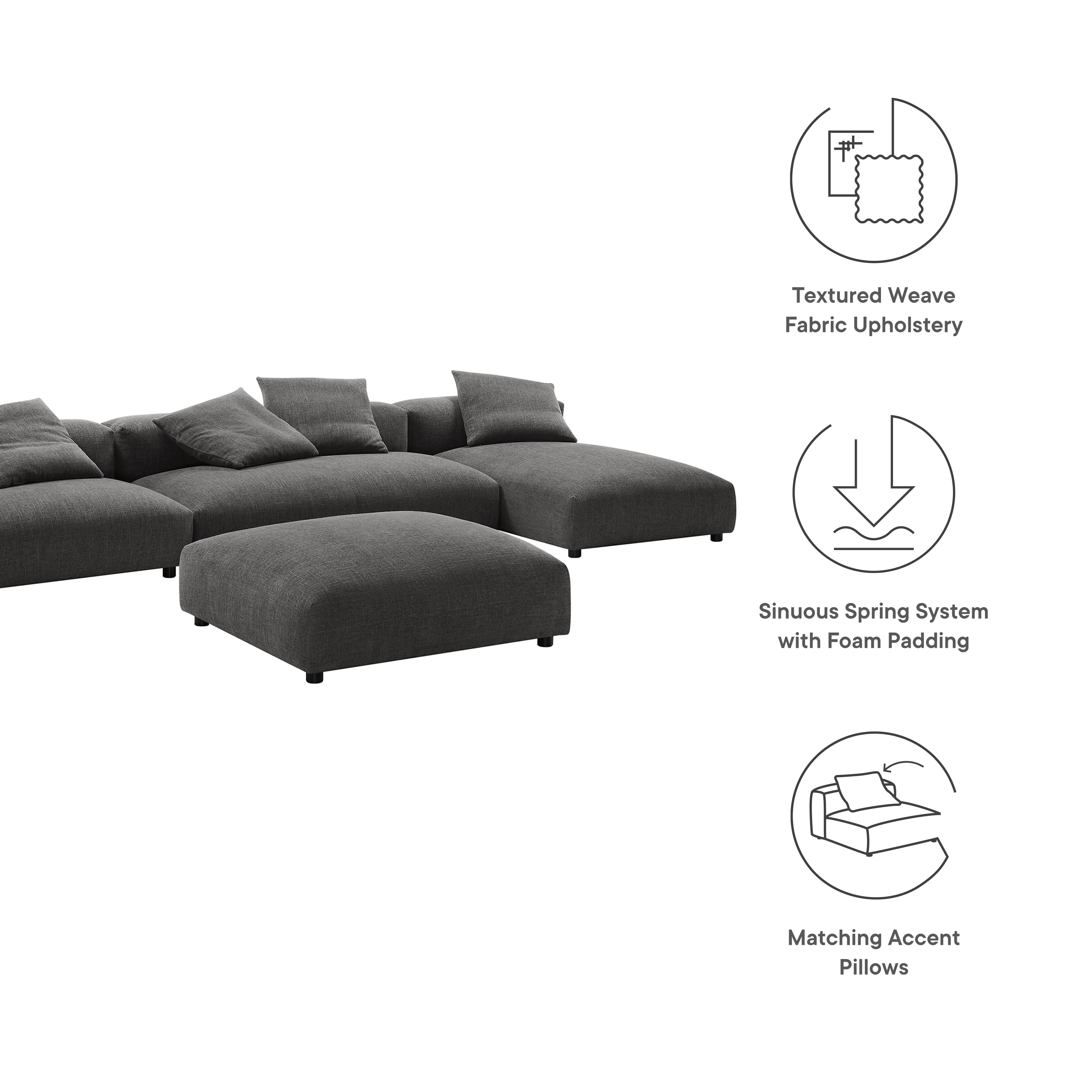 Solace 4-Piece Modular Upholstered Fabric Sectional Sofa With Ottoman by Modway - Image 9