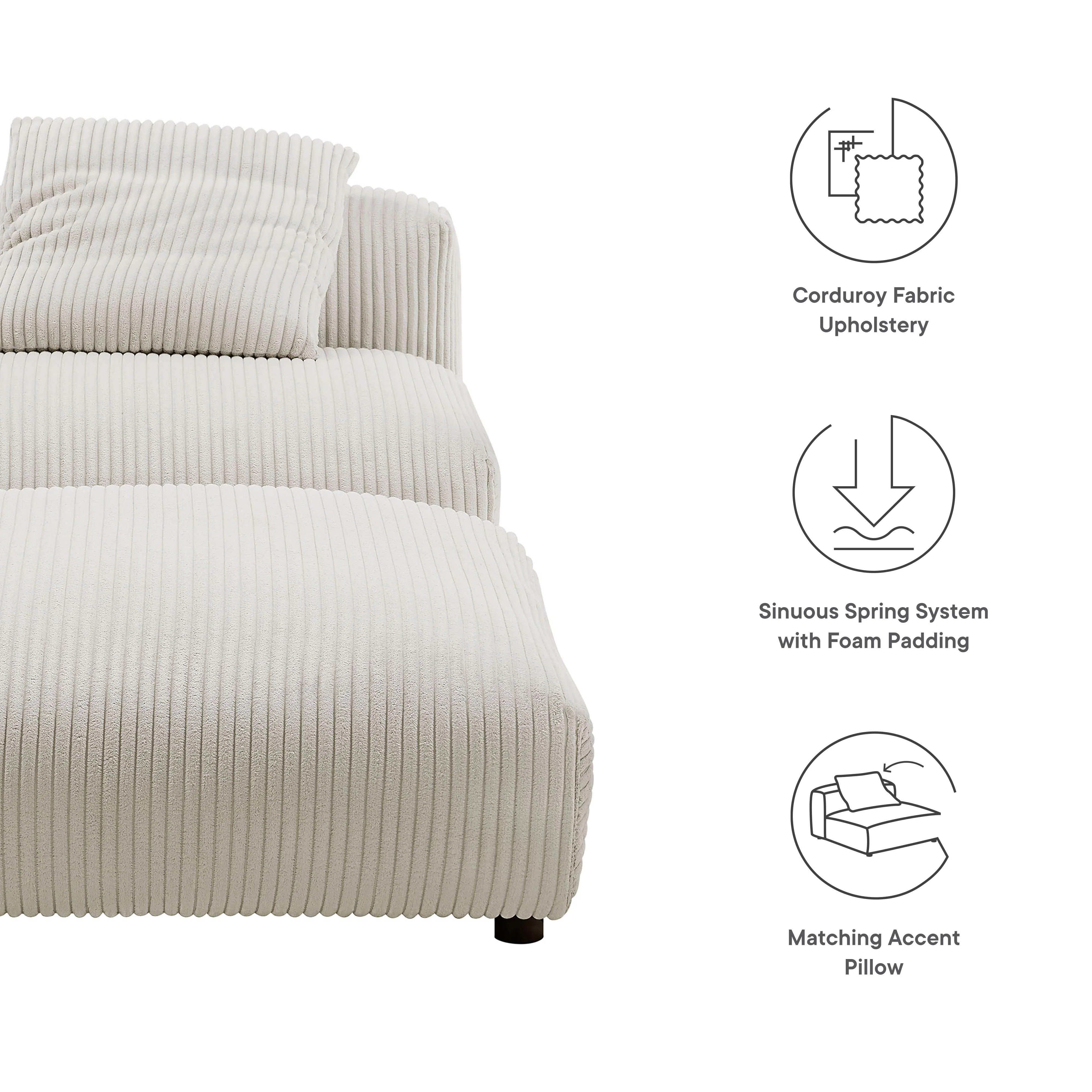Solace Modular Corduroy Upholstered Armless Chair and Ottoman Set by Modway - Image 5