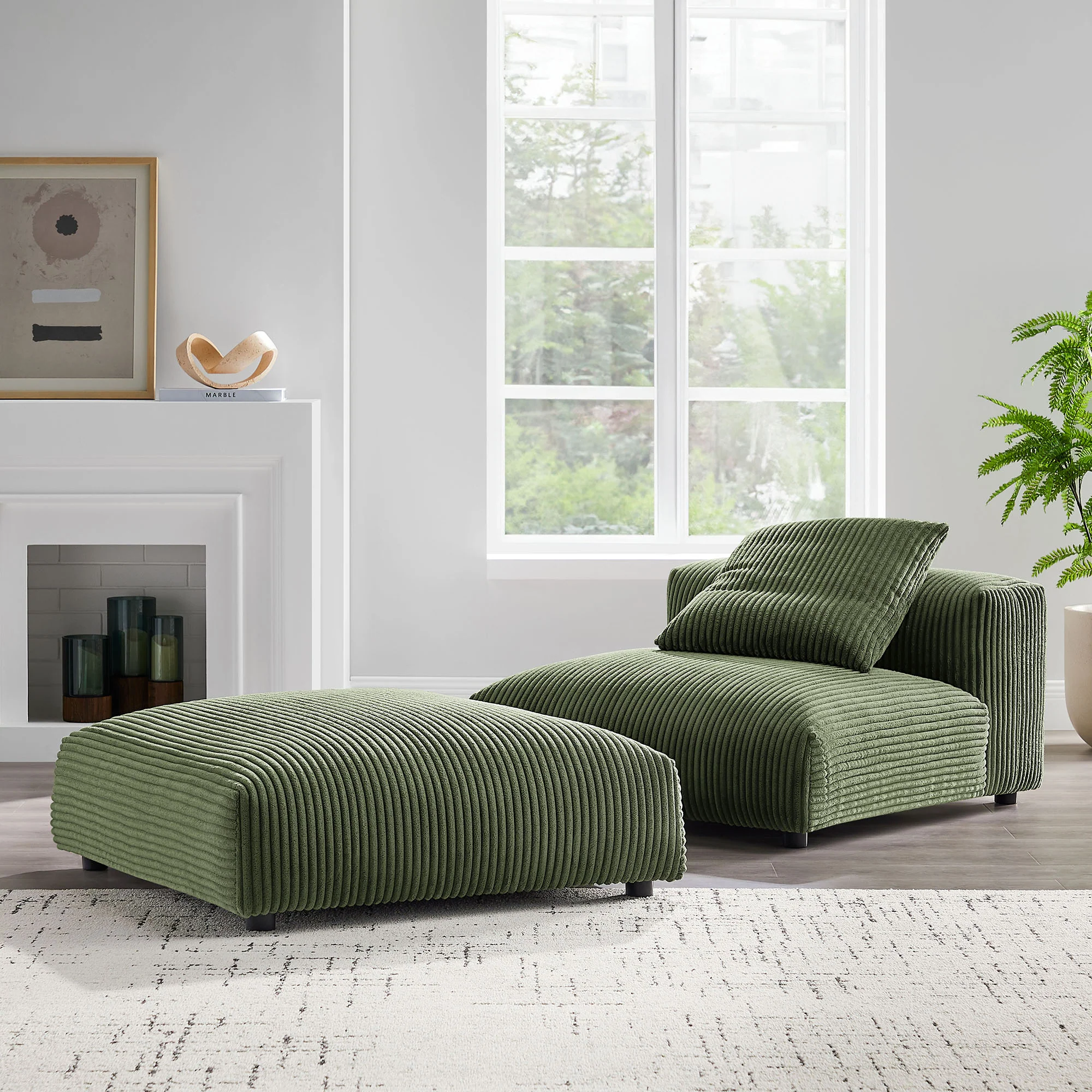 Solace Modular Corduroy Upholstered Armless Chair and Ottoman Set by Modway - Image 9