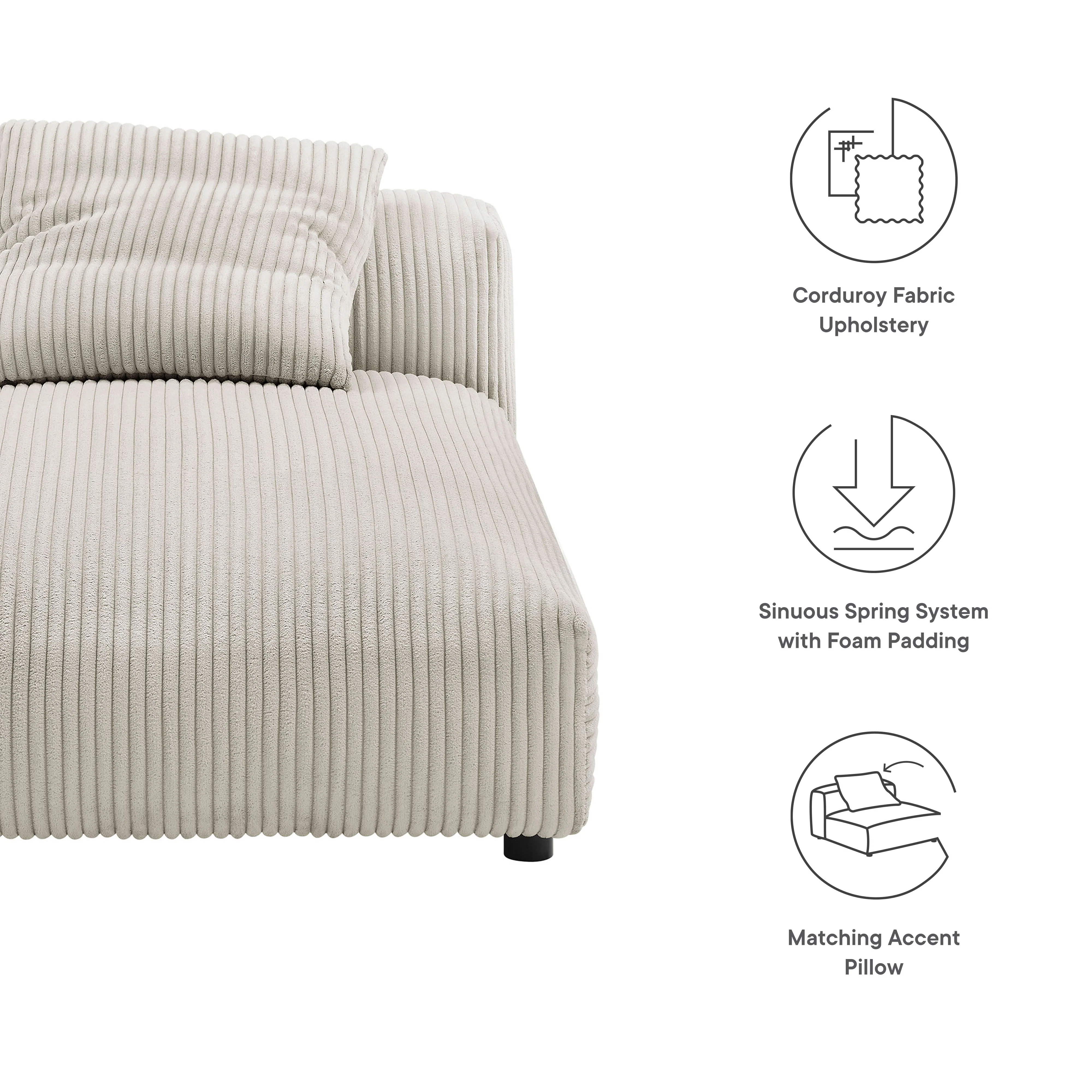 Solace Modular Corduroy Upholstered Armless Chaise Lounge by Modway - Image 8