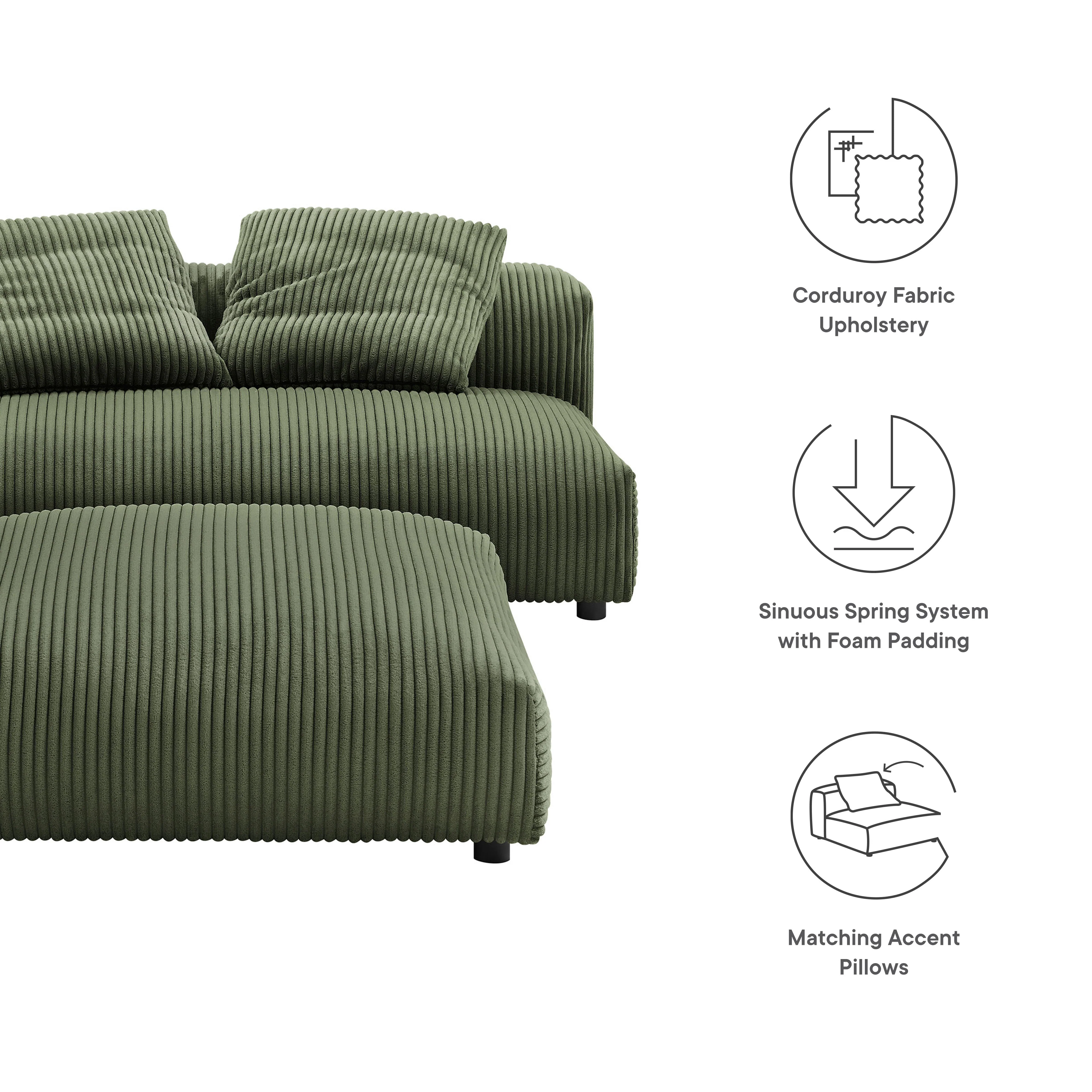 Solace Modular Corduroy Upholstered Armless Loveseat and Ottoman Set by Modway - Image 10