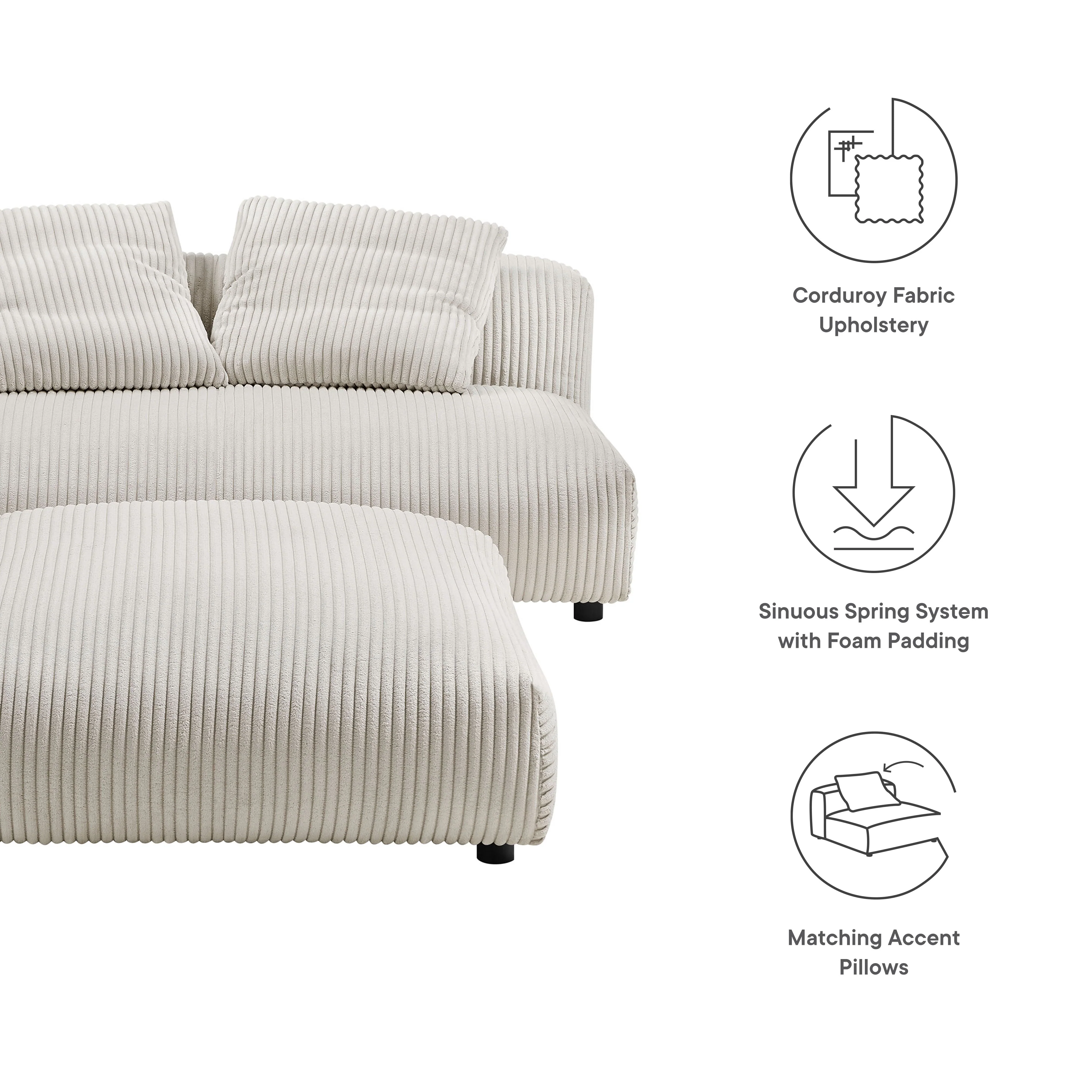 Solace Modular Corduroy Upholstered Armless Loveseat and Ottoman Set by Modway - Image 5
