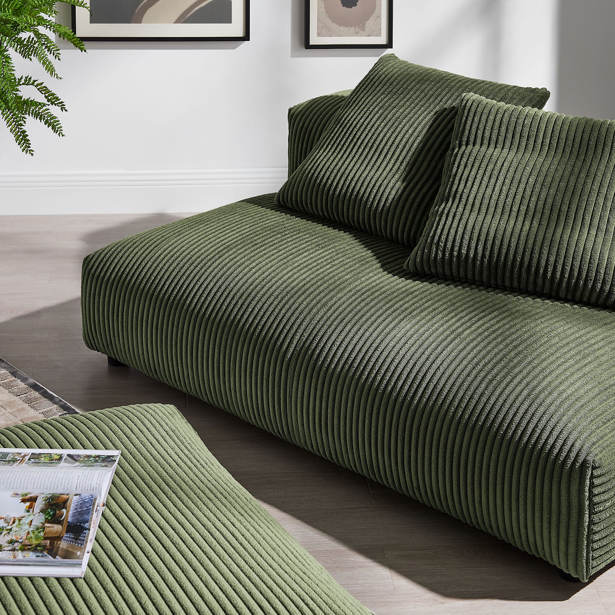 Solace Modular Corduroy Upholstered Armless Loveseat and Ottoman Set by Modway - Image 8