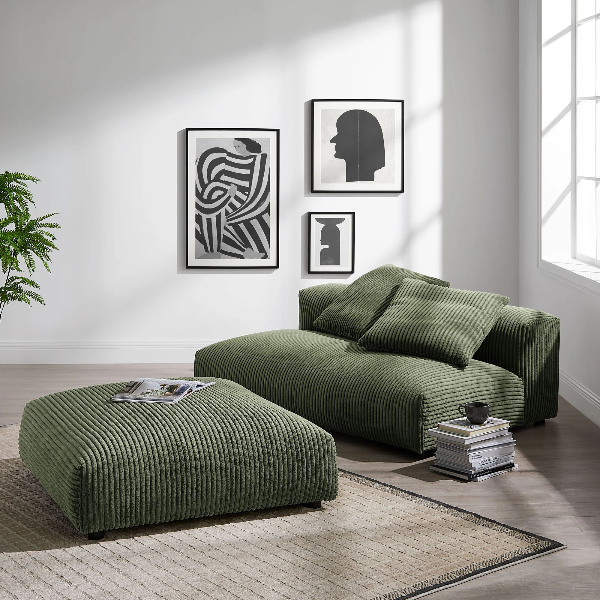 Solace Modular Corduroy Upholstered Armless Loveseat and Ottoman Set by Modway - Image 9