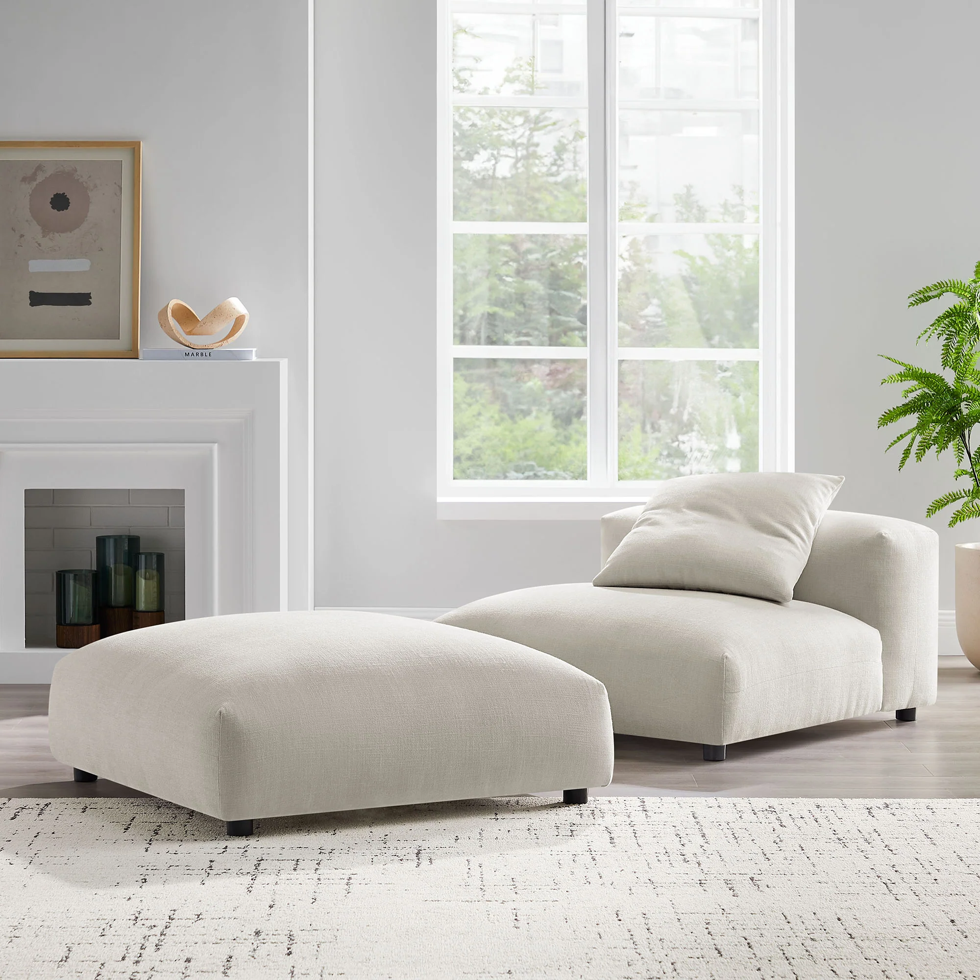 Solace Modular Upholstered Fabric Armless Chair and Ottoman Set by Modway - Image 14