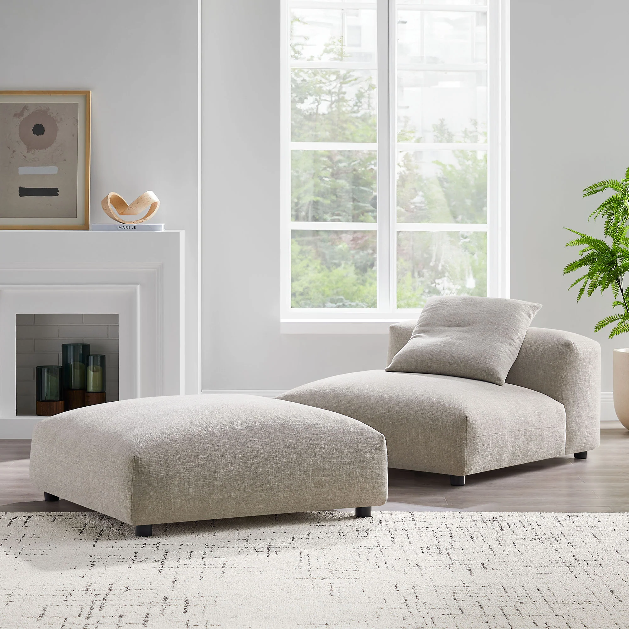 Solace Modular Upholstered Fabric Armless Chair and Ottoman Set by Modway - Image 9