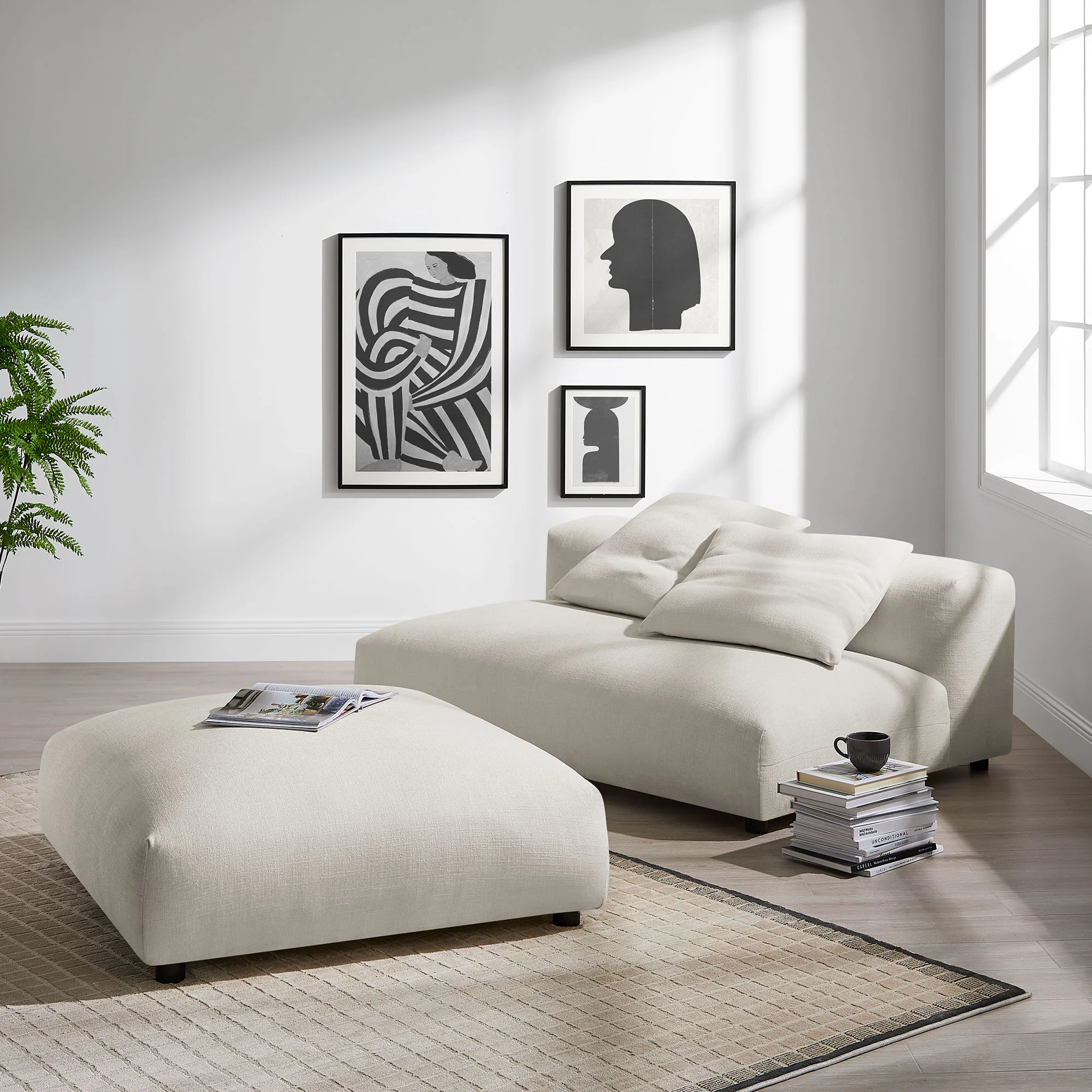Solace Modular Upholstered Fabric Armless Loveseat and Ottoman Set by Modway - Image 14