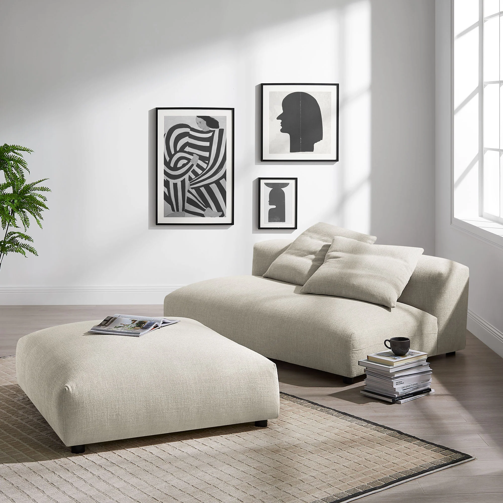 Solace Modular Upholstered Fabric Armless Loveseat and Ottoman Set by Modway - Image 9