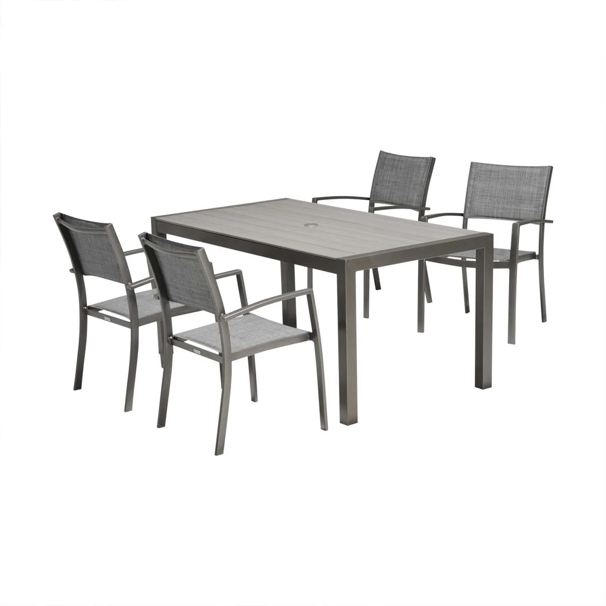 Solana 5 piece Outdoor Aluminum Dining Set in Cosmos Grey Finish with Wood Top By Armen Living - Image 2