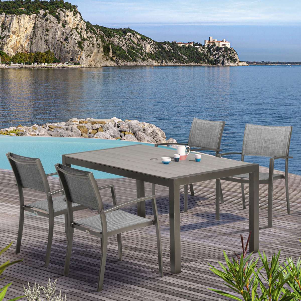 Solana Outdoor Rectangular Aluminum Dining Table By Armen Living - Image 6