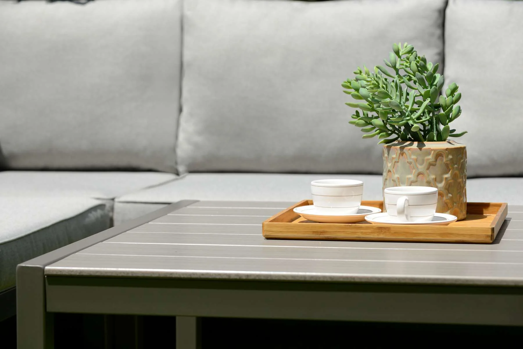 Solana Outdoor Square Coffee Table in Cosmos Grey Finish with Wood Top By Armen Living - Image 7