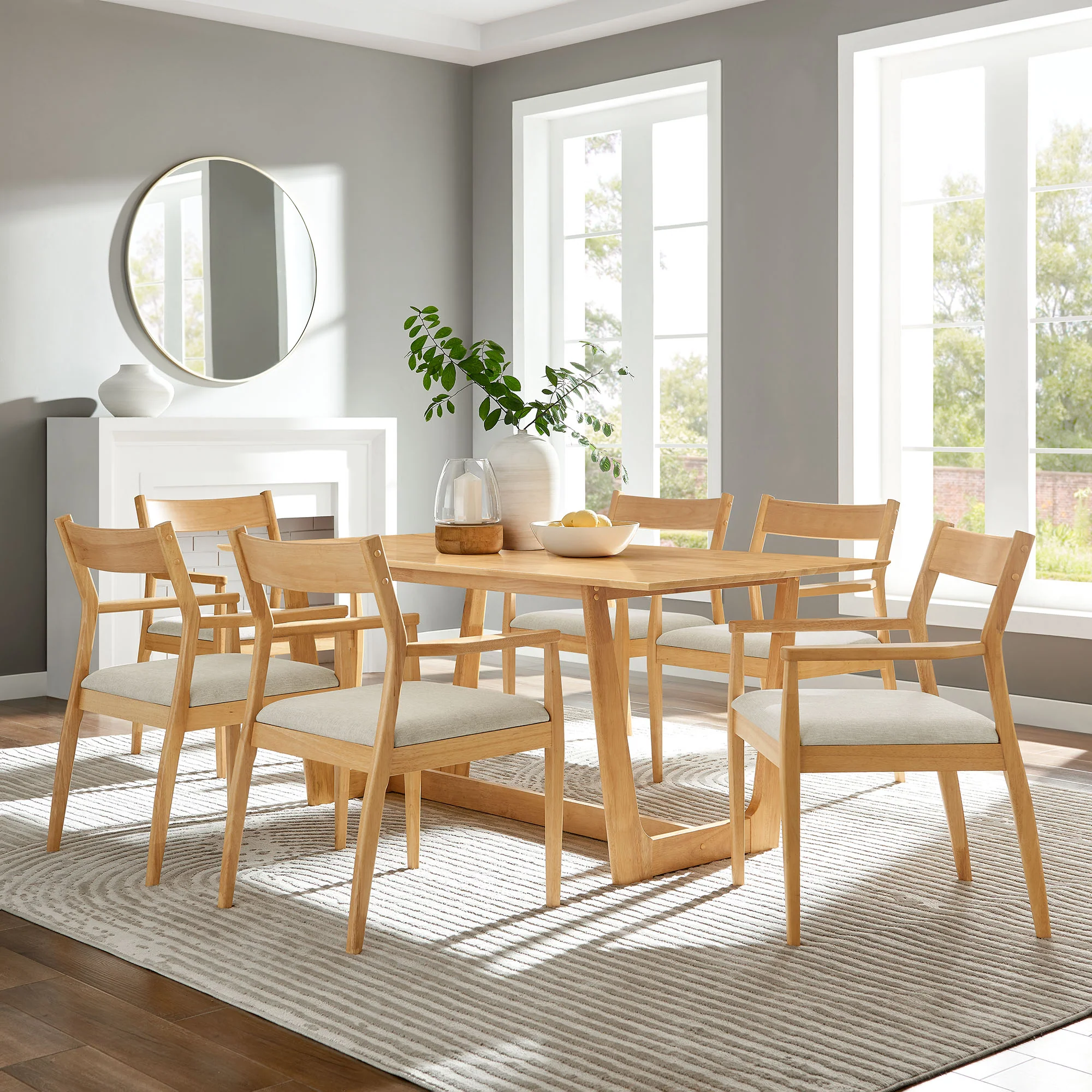 Solara 7-Piece Wood Dining Set with Fabric Upholstered Armchairs by Modway - Image 3