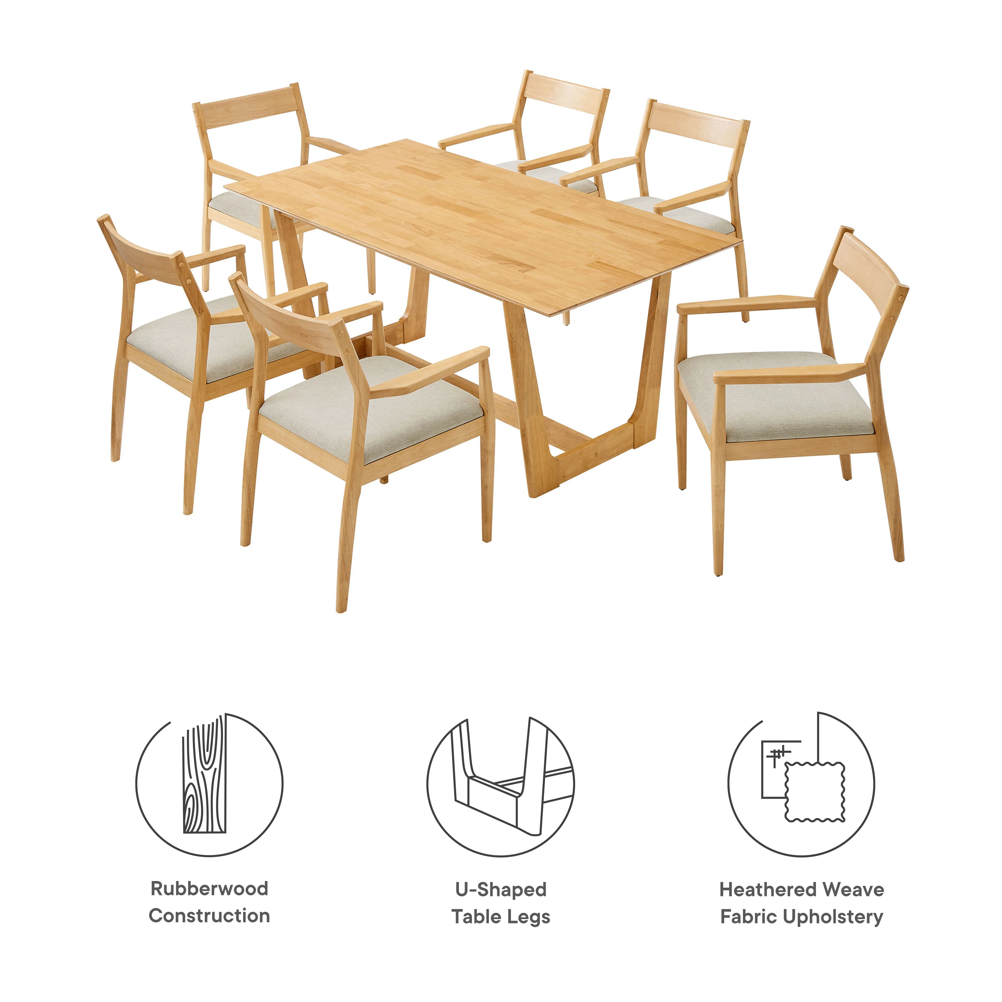 Solara 7-Piece Wood Dining Set with Fabric Upholstered Armchairs by Modway - Image 4