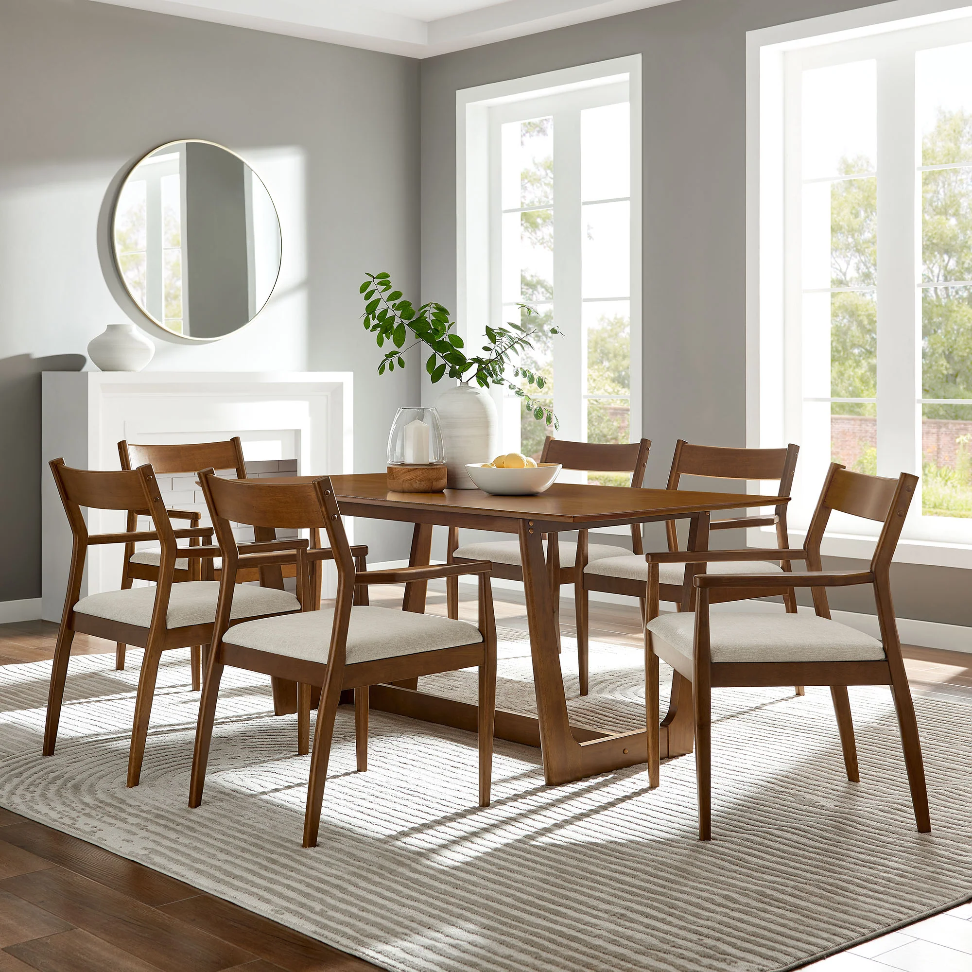 Solara 7-Piece Wood Dining Set with Fabric Upholstered Armchairs by Modway - Image 6