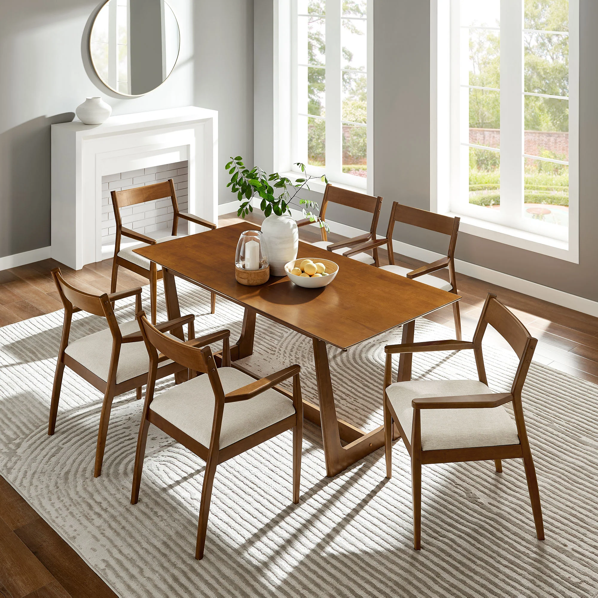 Solara 7-Piece Wood Dining Set with Fabric Upholstered Armchairs by Modway - Image 7