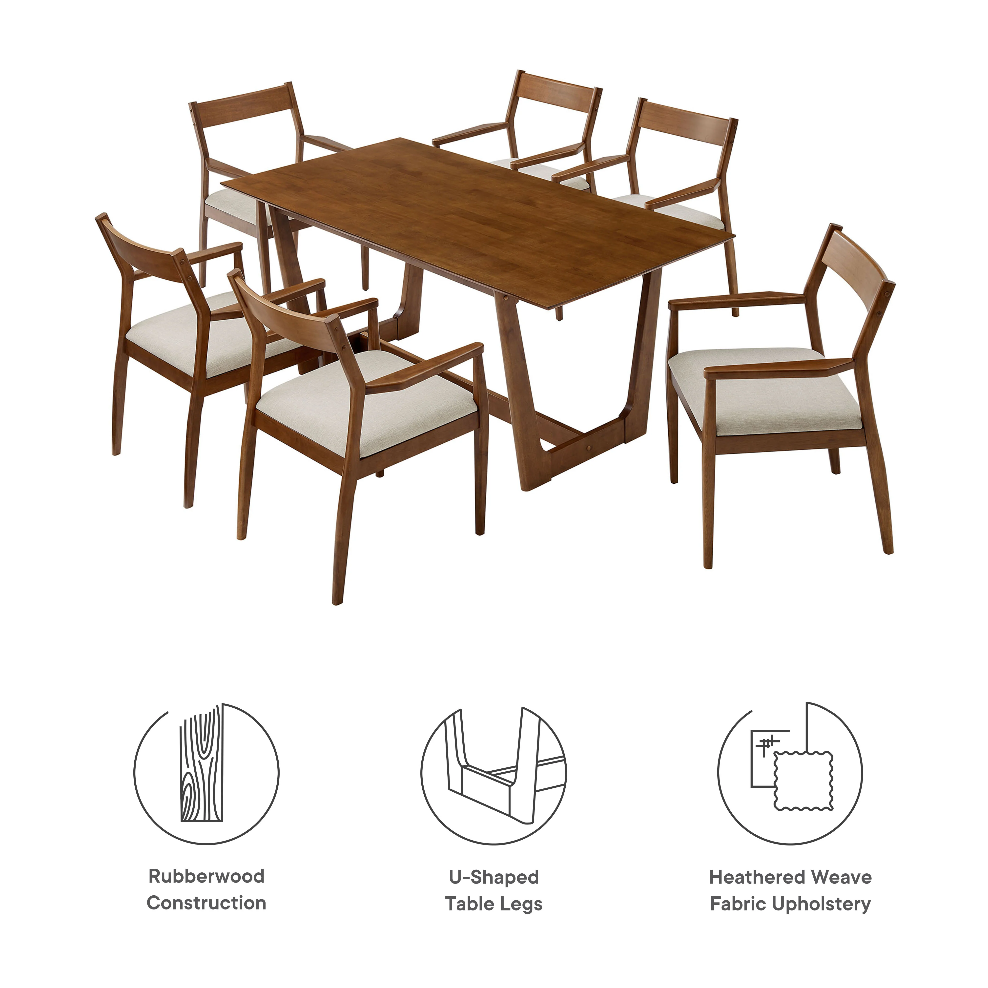 Solara 7-Piece Wood Dining Set with Fabric Upholstered Armchairs by Modway - Image 8