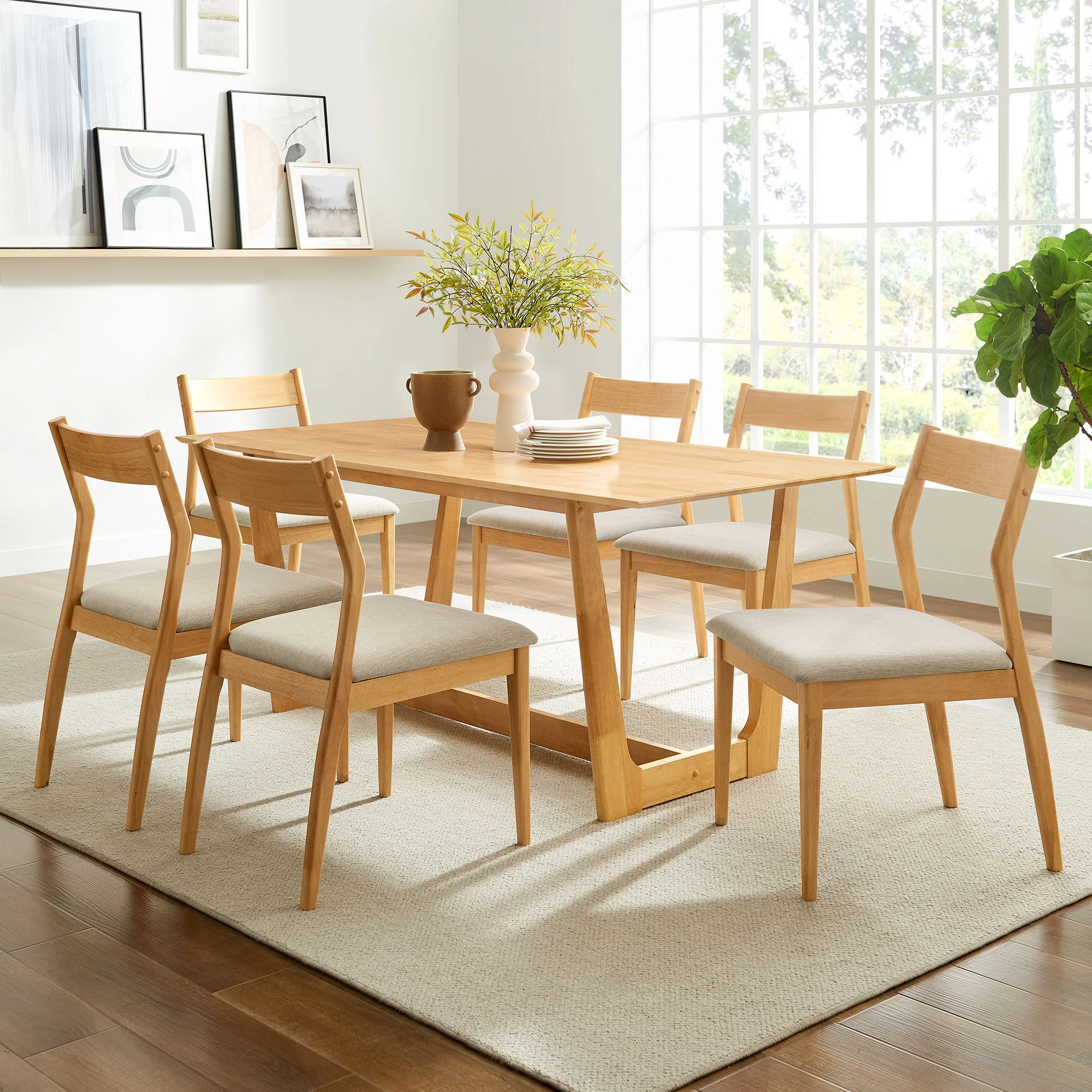 Solara 7-Piece Wood Dining Set with Fabric Upholstered Side Chairs by Modway - Image 3