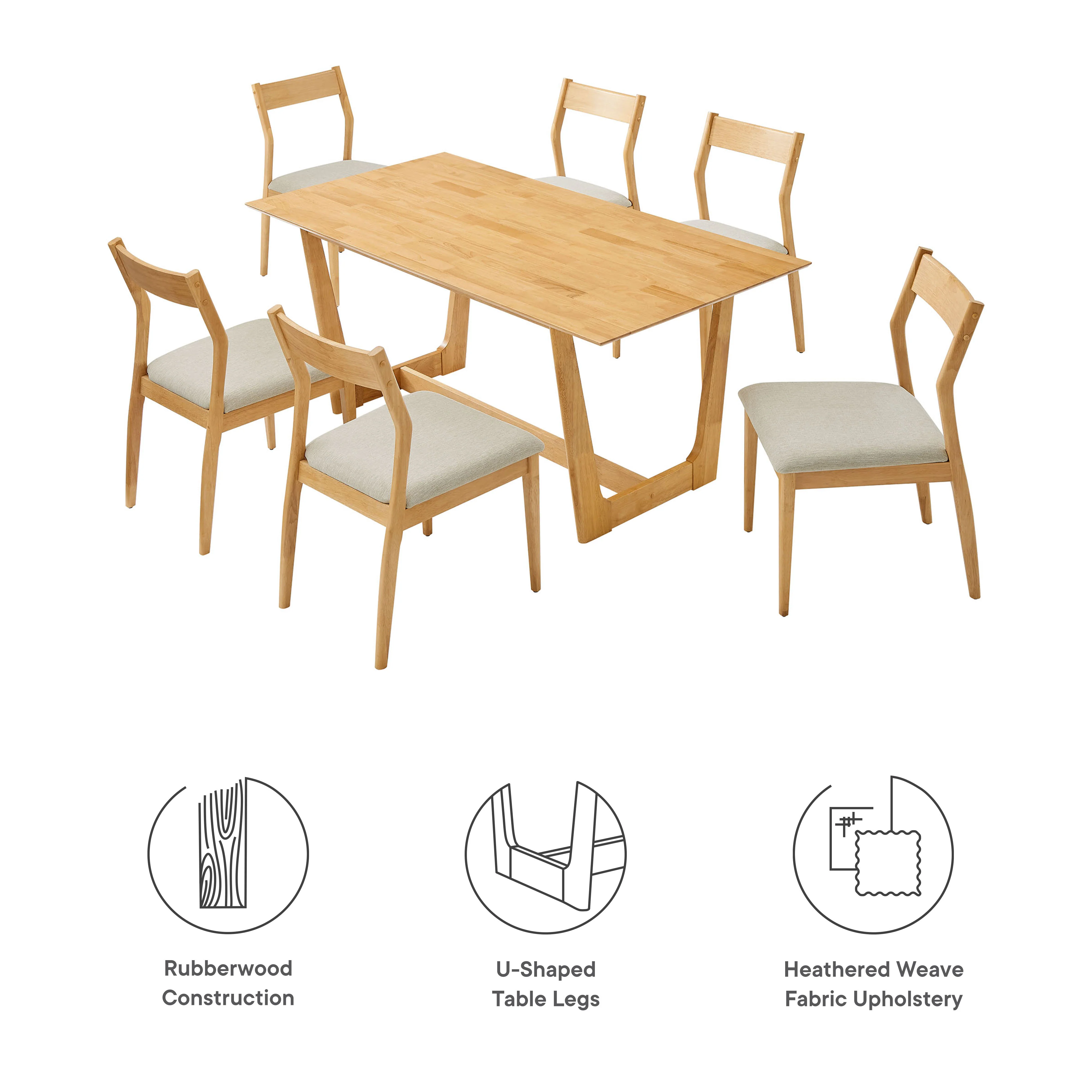 Solara 7-Piece Wood Dining Set with Fabric Upholstered Side Chairs by Modway - Image 4