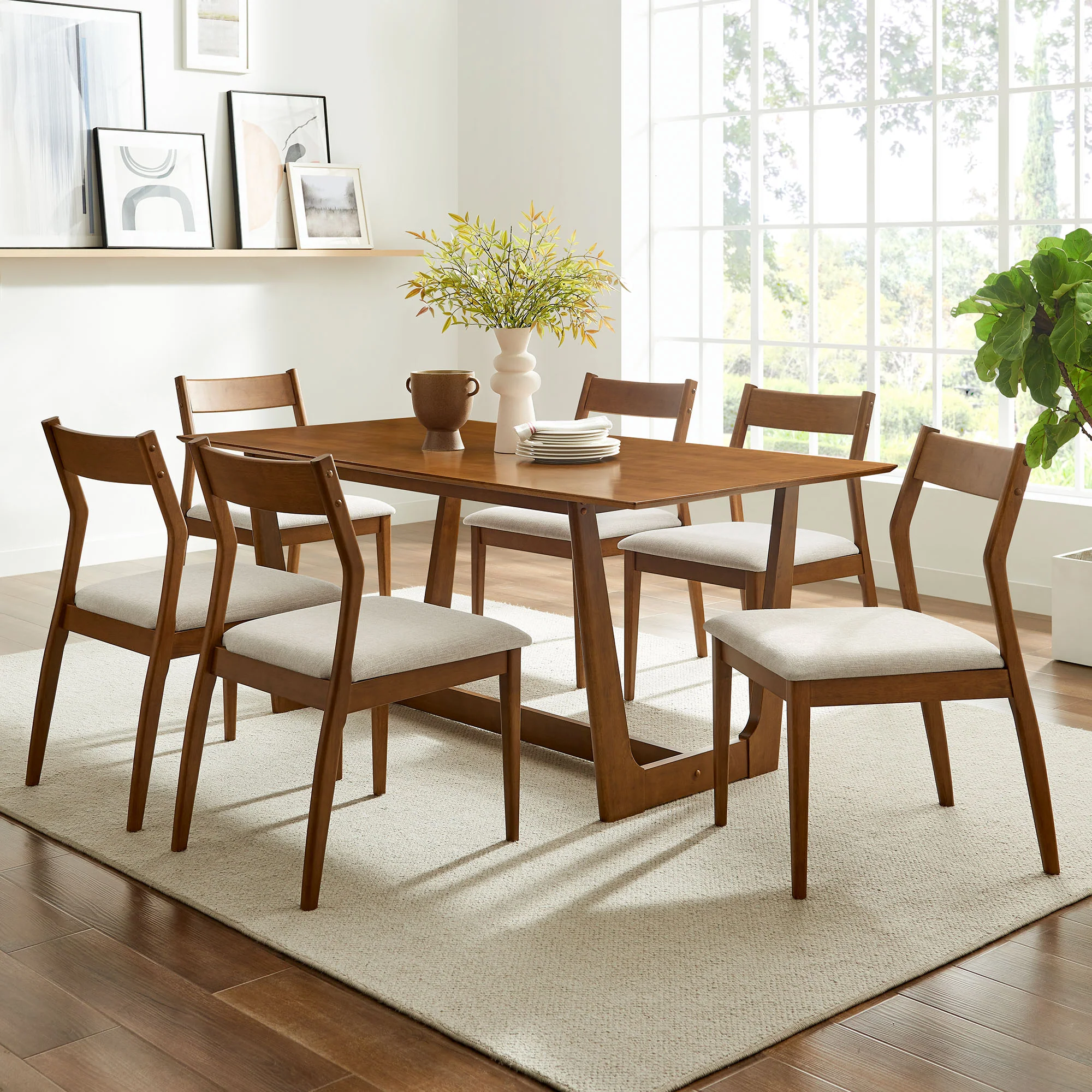 Solara 7-Piece Wood Dining Set with Fabric Upholstered Side Chairs by Modway - Image 6
