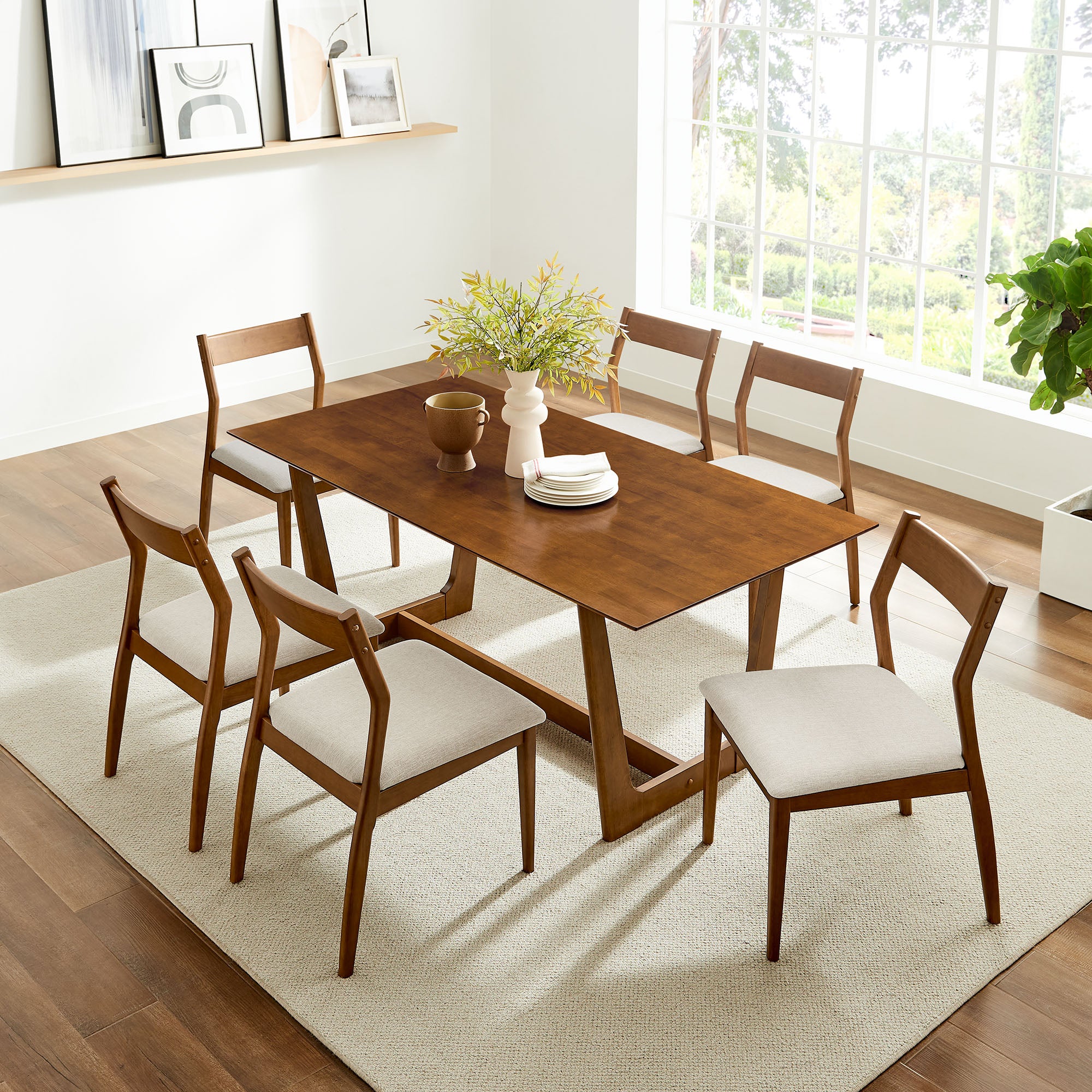 Solara 7-Piece Wood Dining Set with Fabric Upholstered Side Chairs by Modway - Image 7