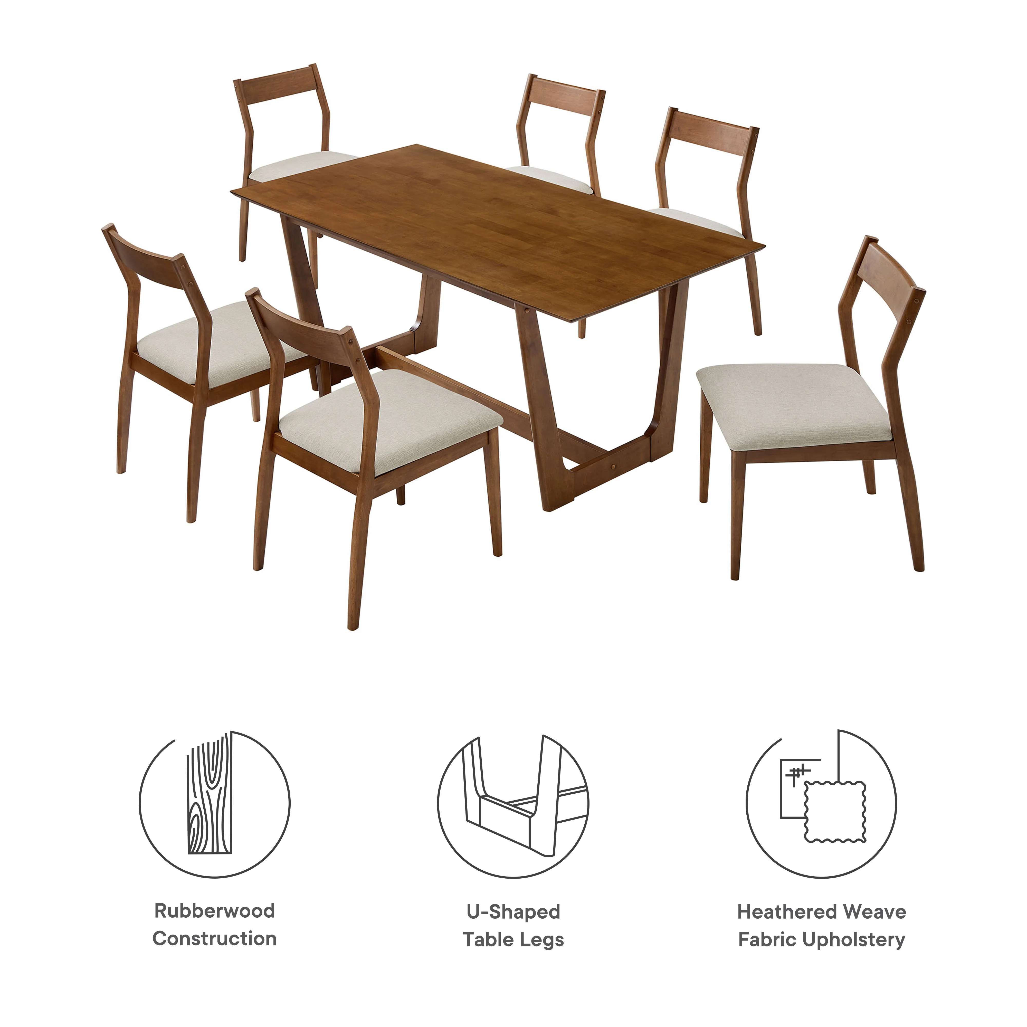 Solara 7-Piece Wood Dining Set with Fabric Upholstered Side Chairs by Modway - Image 8