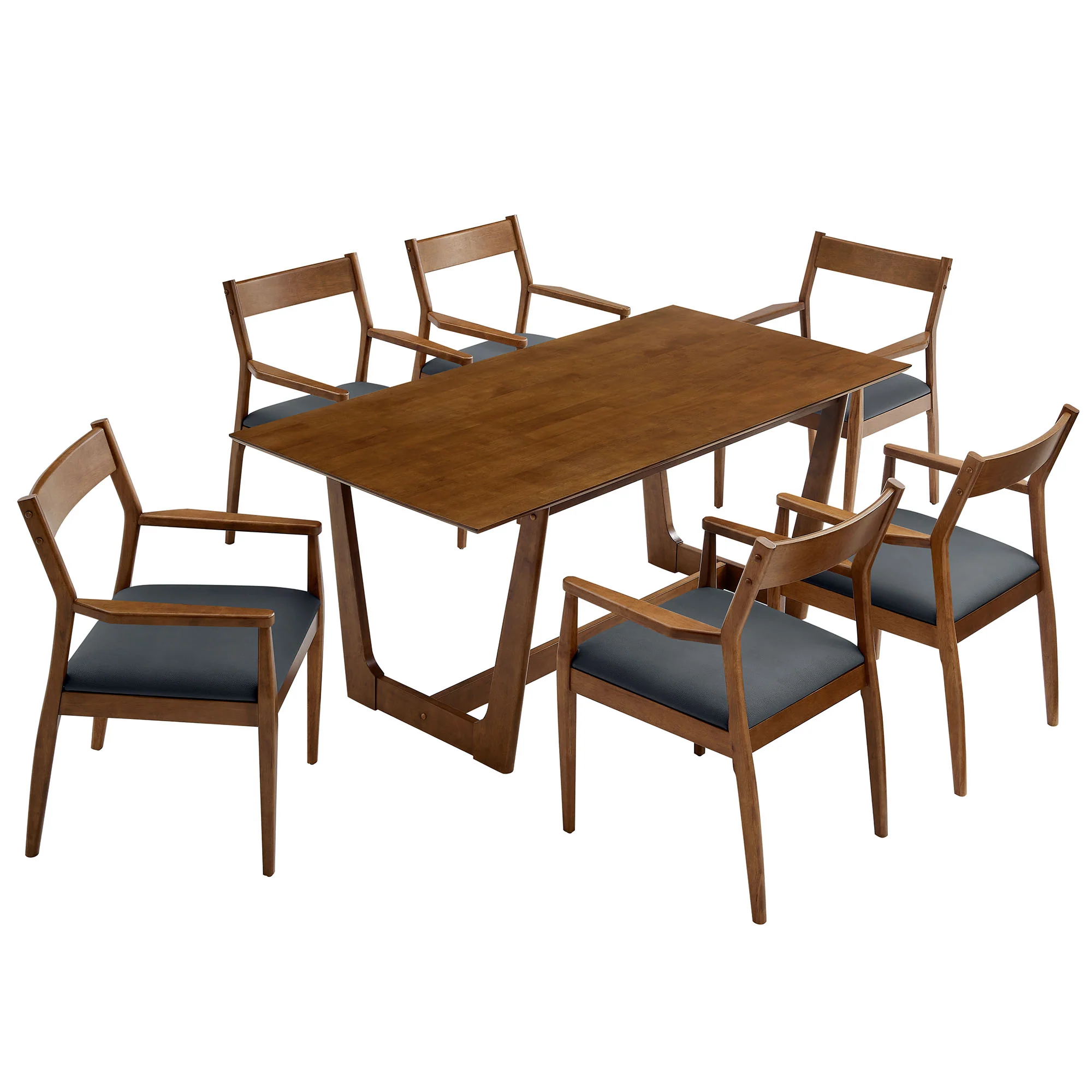 Solara 7-Piece Wood Dining Set with Vegan Leather Armchairs by Modway - Image 2