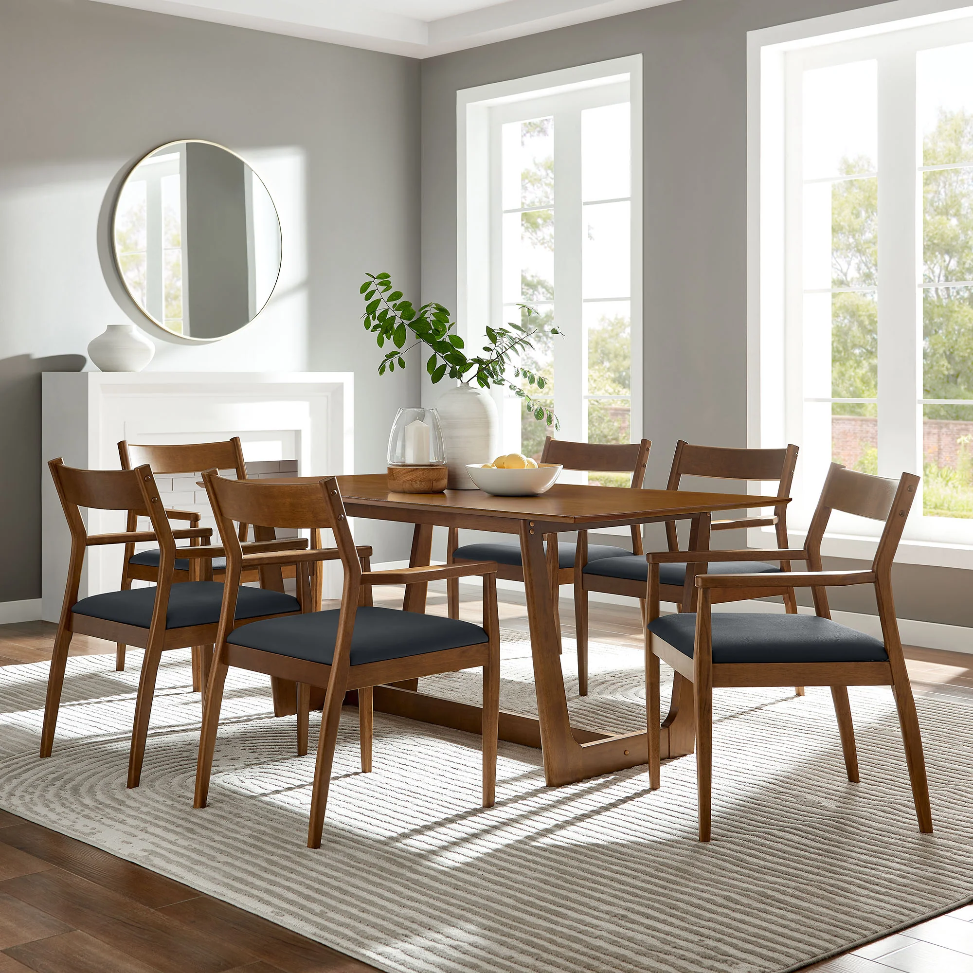 Solara 7-Piece Wood Dining Set with Vegan Leather Armchairs by Modway - Image 3