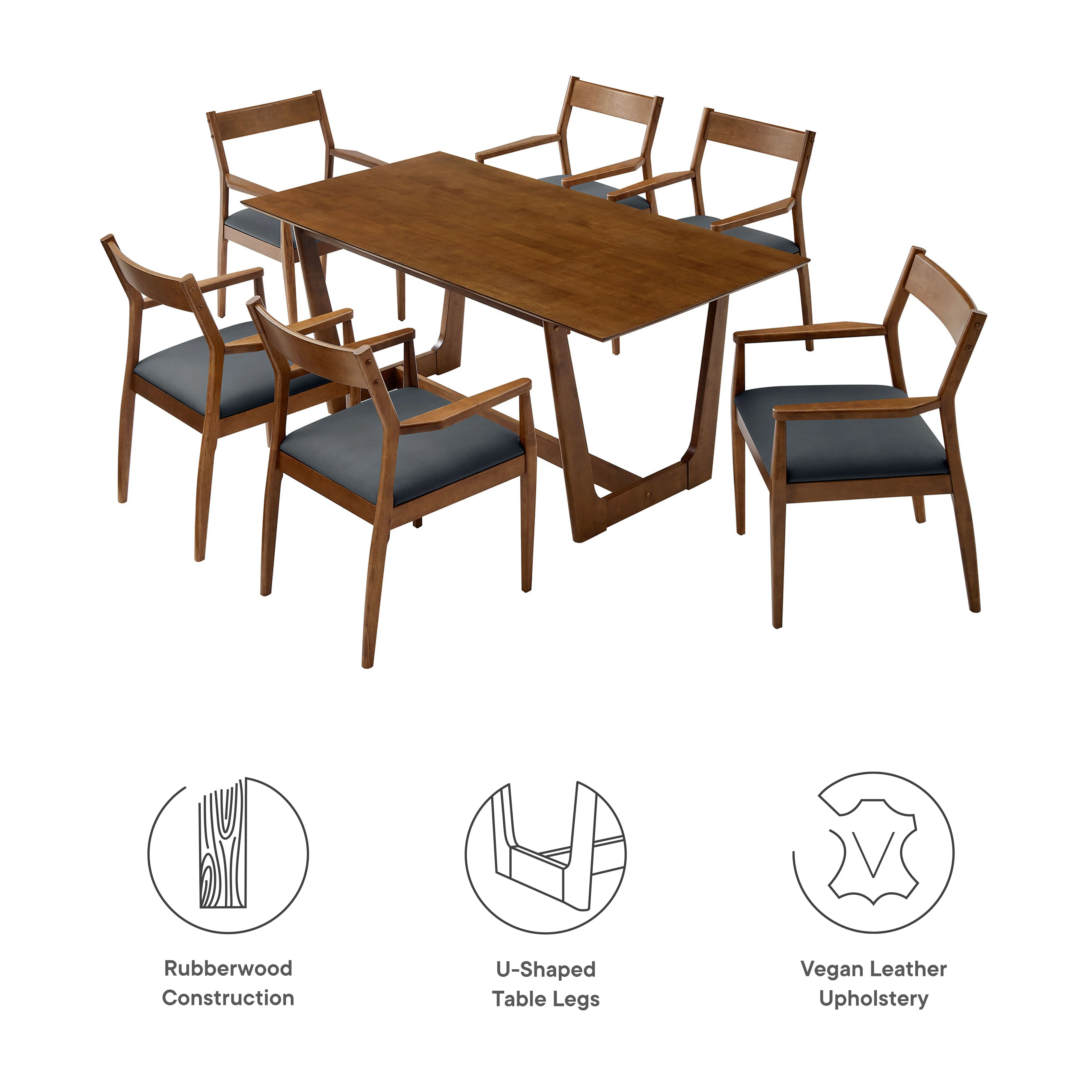 Solara 7-Piece Wood Dining Set with Vegan Leather Armchairs by Modway - Image 4