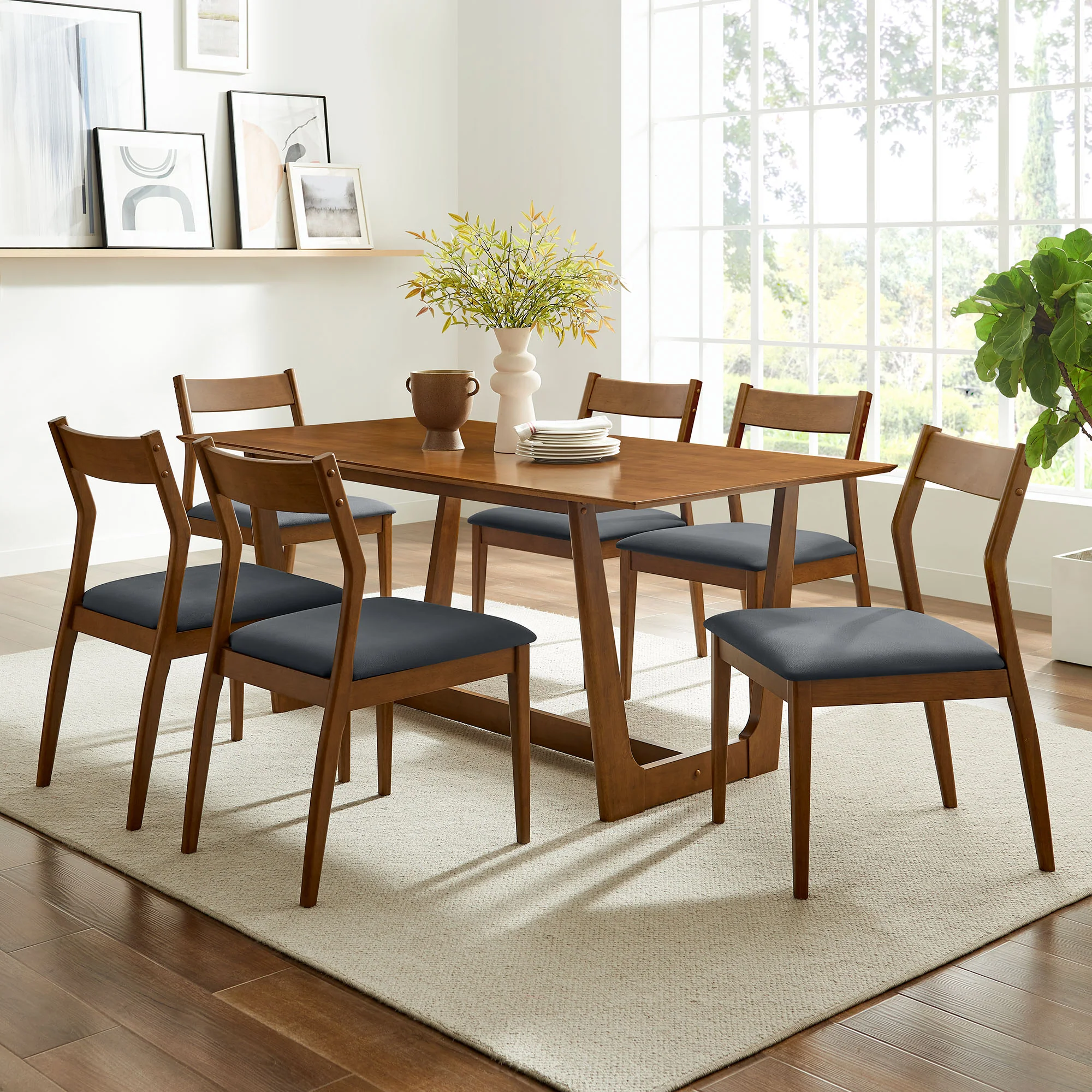 Solara 7-Piece Wood Dining Set with Vegan Leather Side Chairs by Modway - Image 3